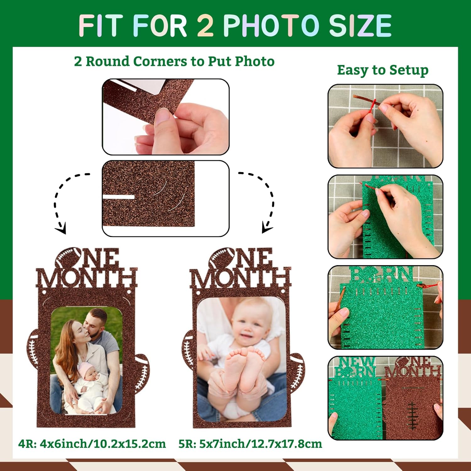 Glitter Football Birthday Photo Banner Set with 24pcs Cake Toppers