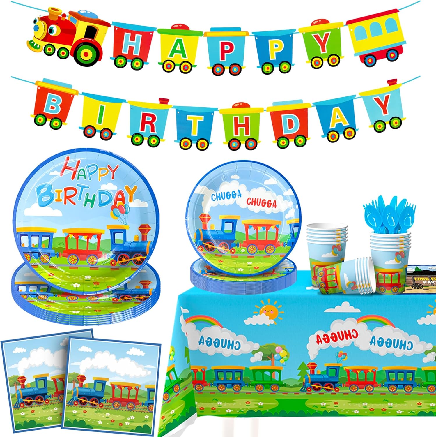 Train Birthday Party Supplies 128pcs Set