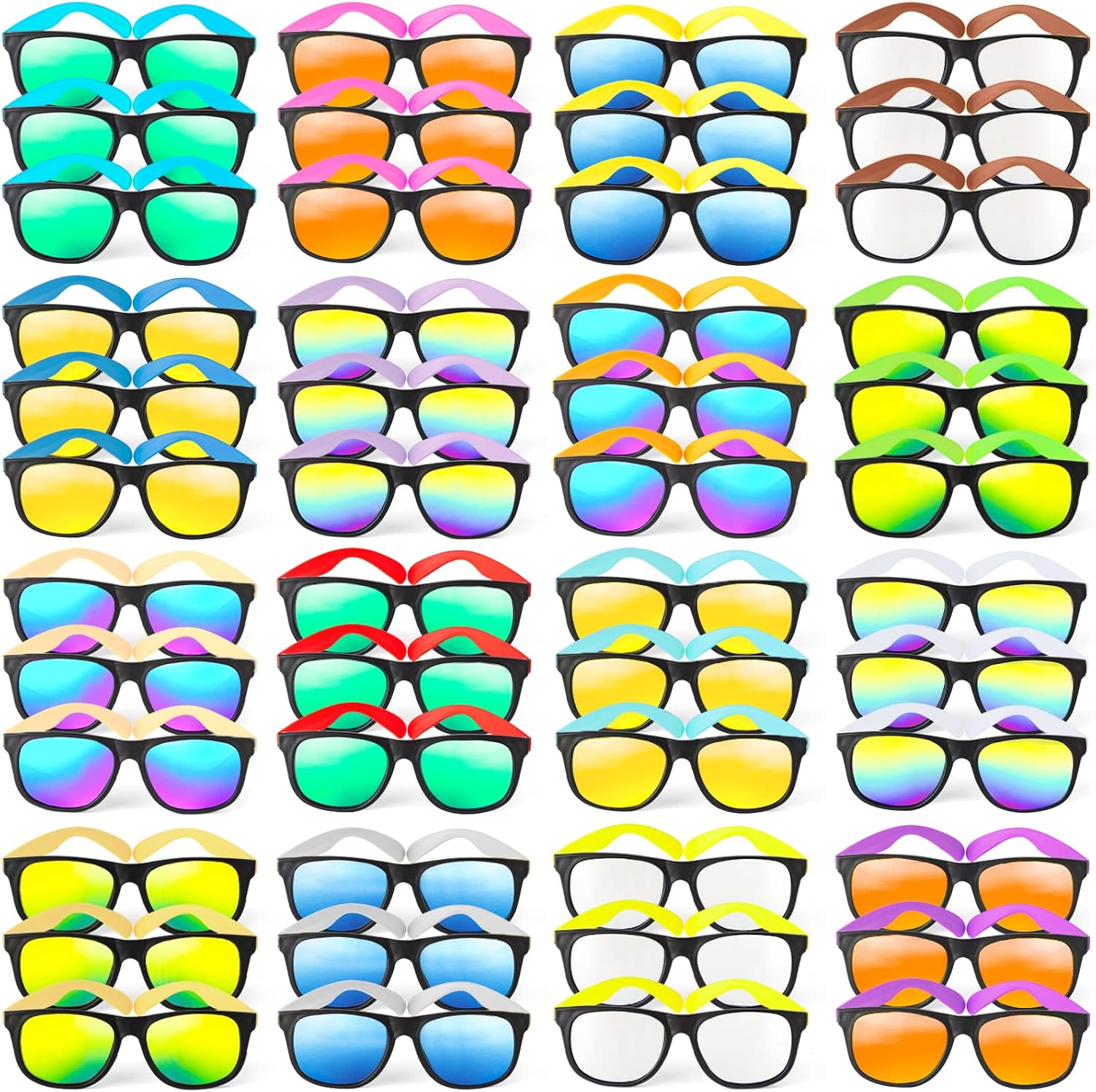 Cawiew 48 Pack Neon Plastic Sunglasses with UV400 Protection