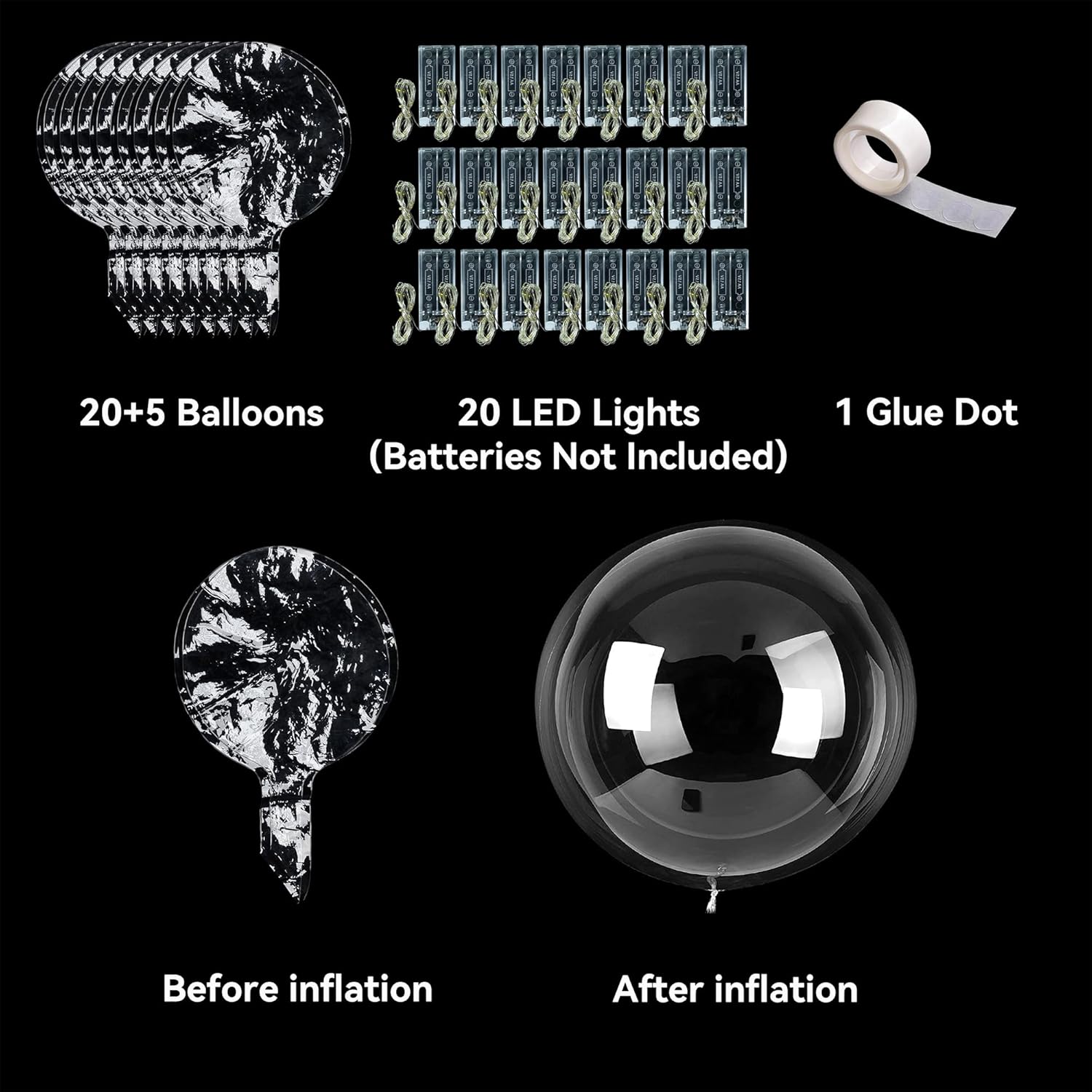 20 Pack LED Balloons with Warm White Lights for Parties