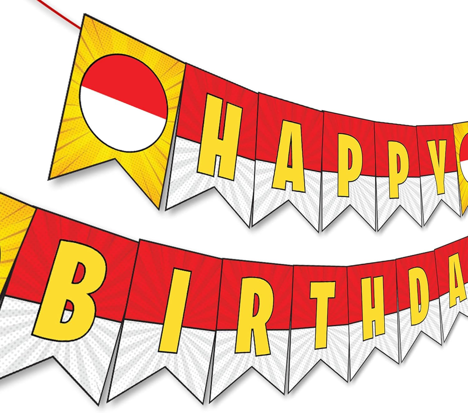 IndoTribe Cartoon Birthday Banner 10 Feet Yellow Red White
