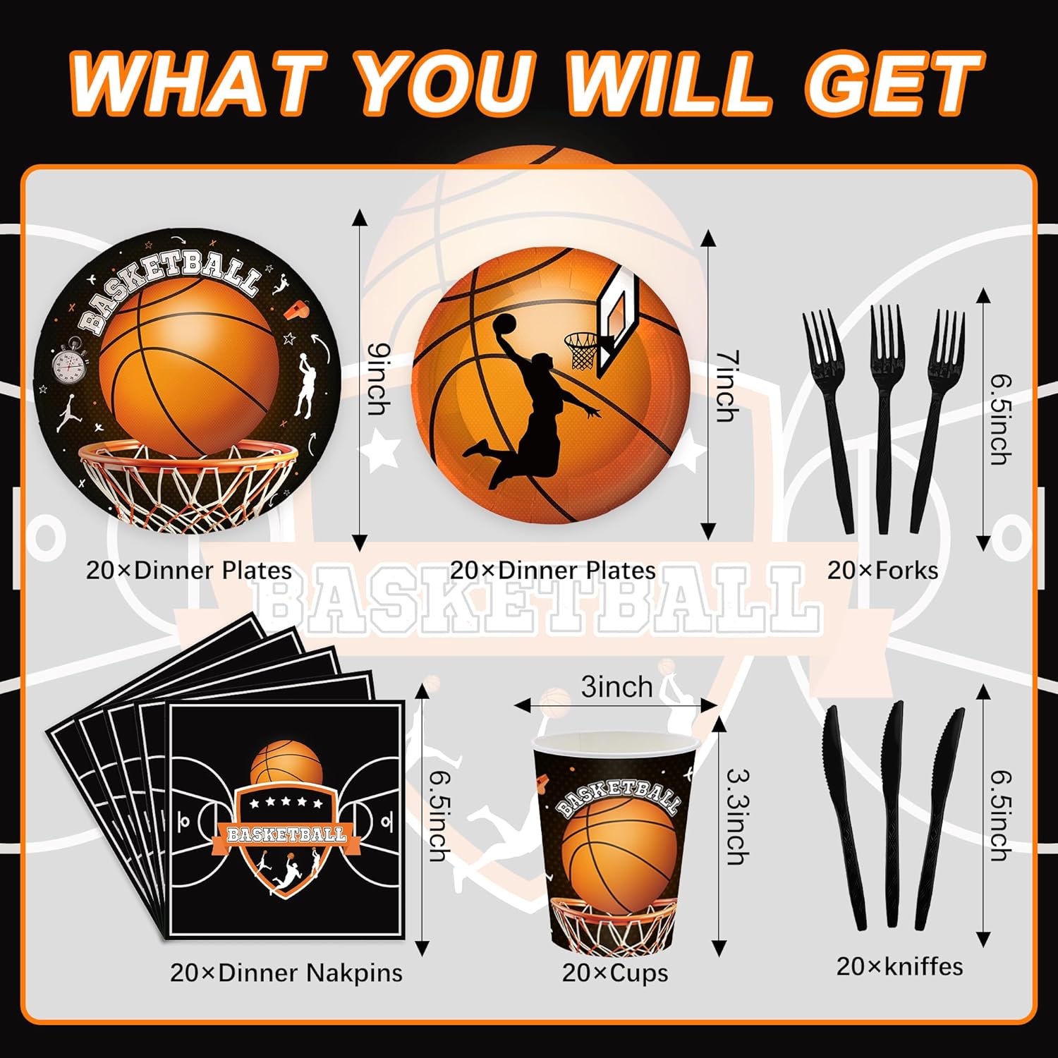 120PCS Basketball Party Tableware Set for 20 Guests