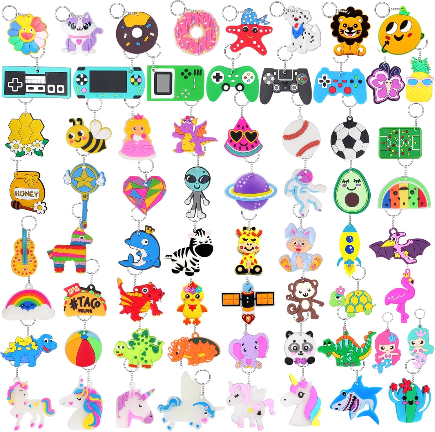 65 PCS Cute Keychains for Kids Party Favors