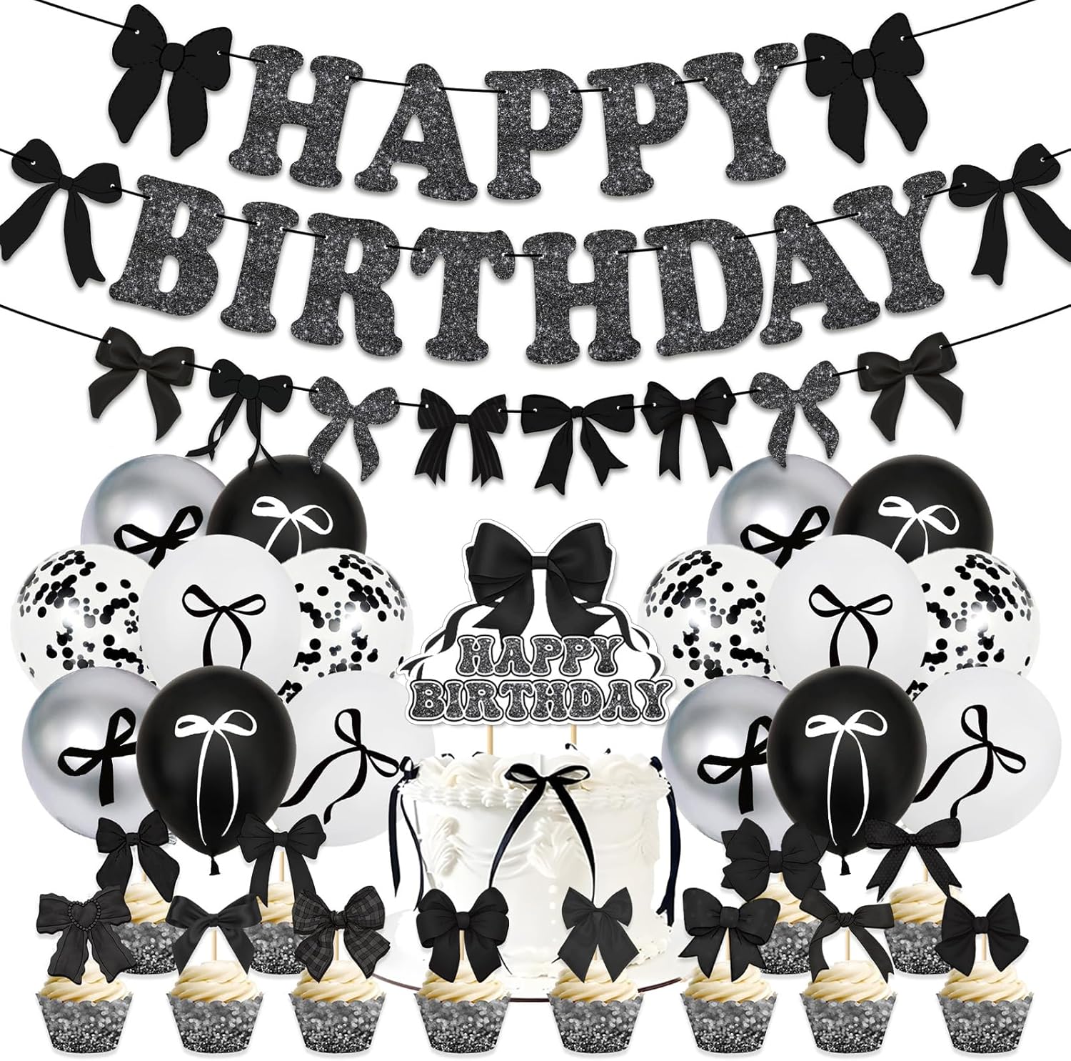 Black Bow Birthday Party Decoration Kit