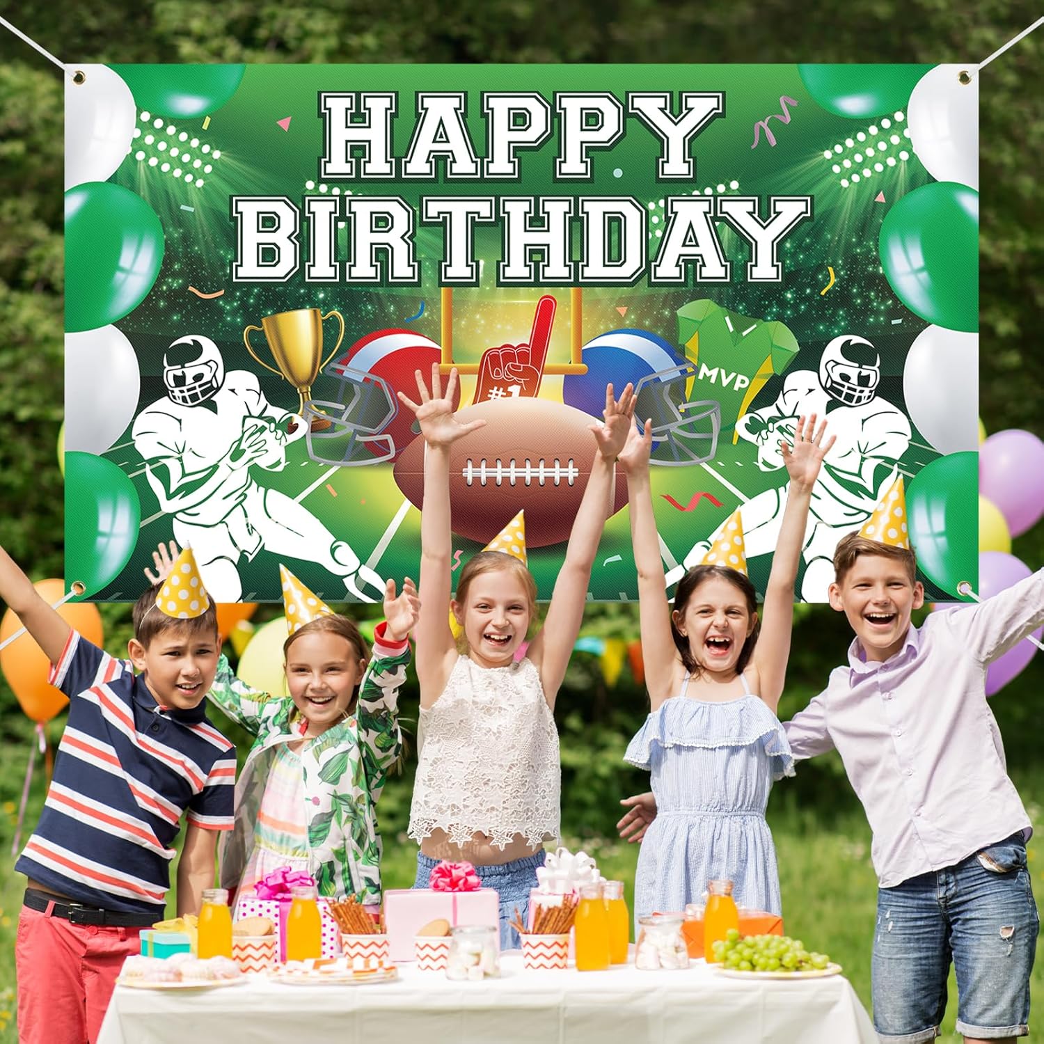 Large Football Birthday Banner for Kids Boys Party Decorations