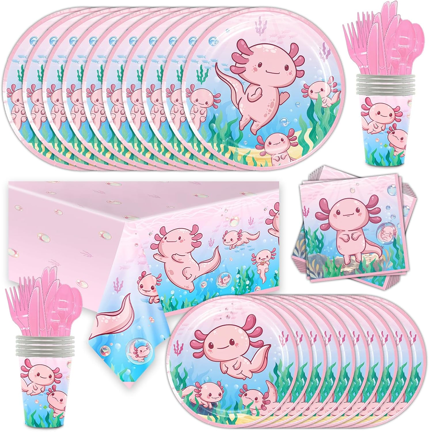 81 Pcs Axolotl Birthday Party Supplies Set