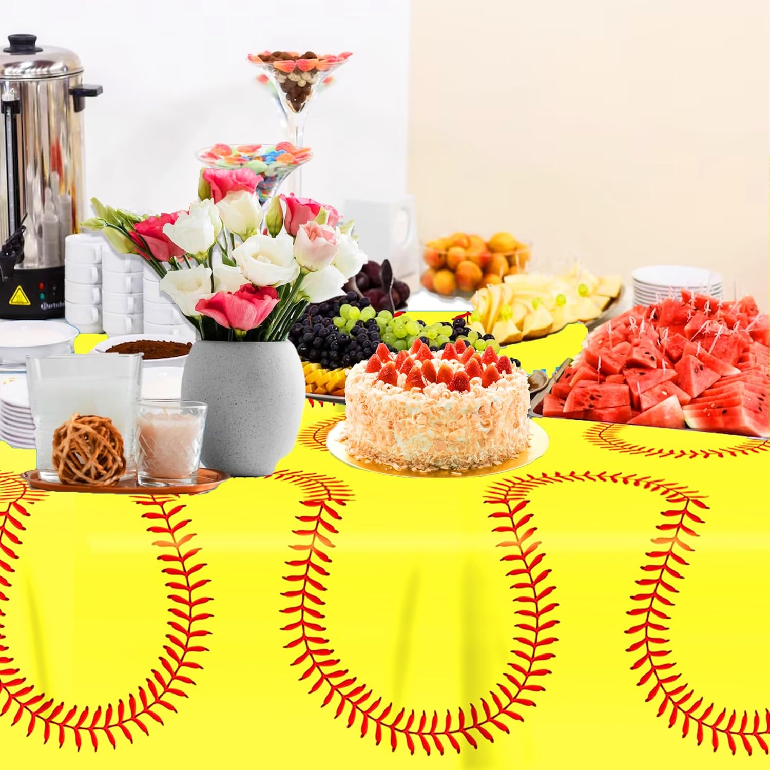 CC HOME Yellow Softball Themed Table Cover 54x87 Inch