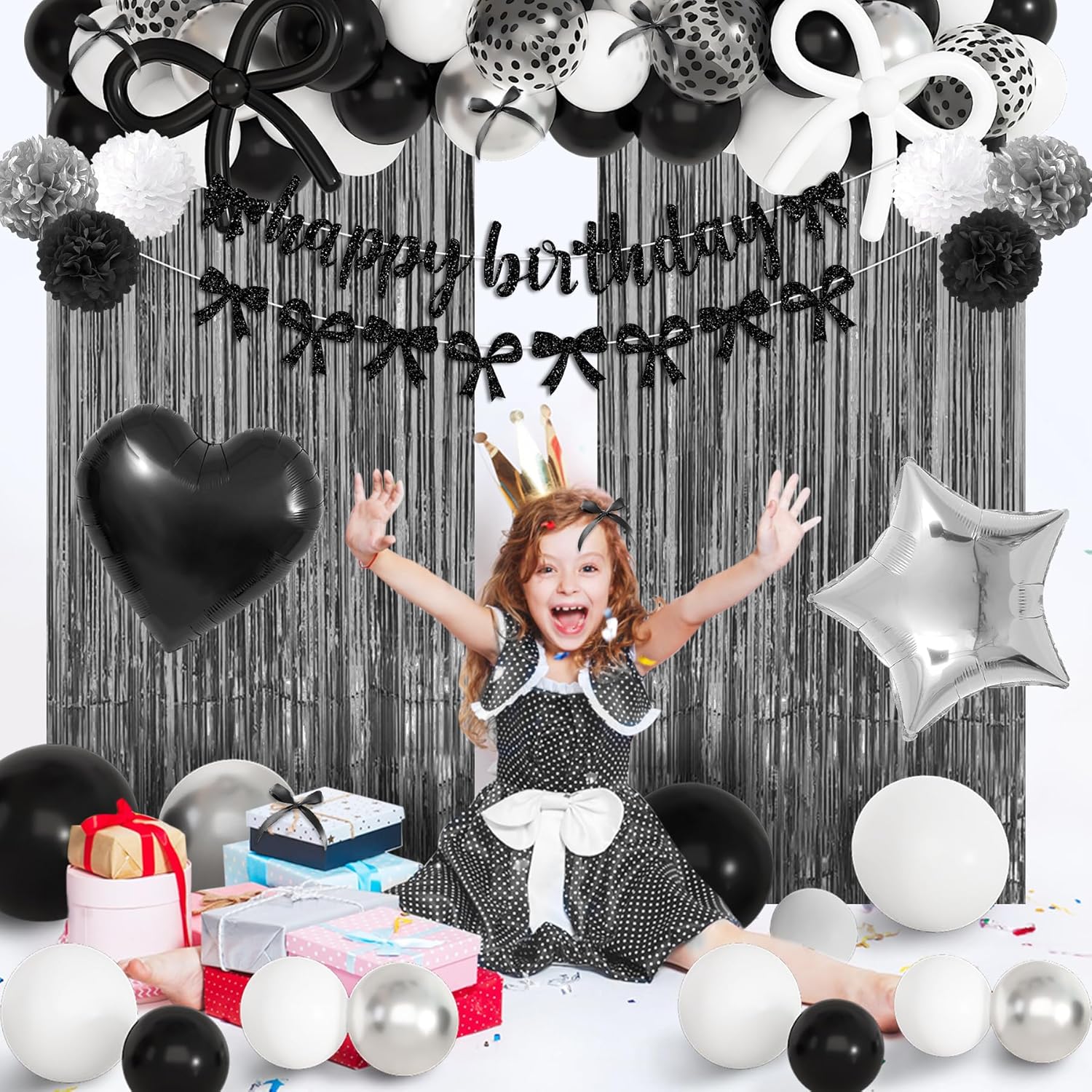 Black Bow Birthday Decorations Set