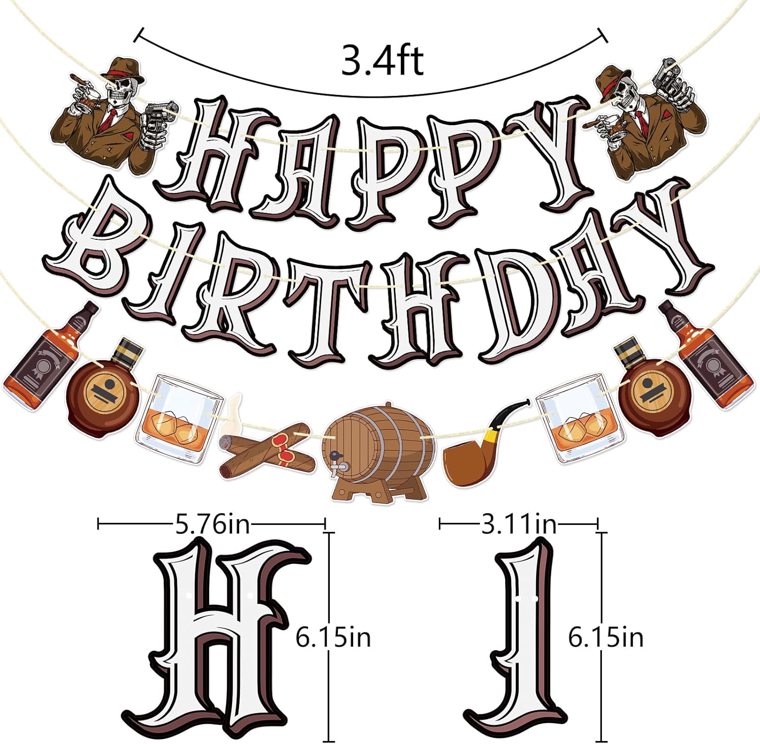 Qttier Whiskey Birthday Banner 30th 40th 50th