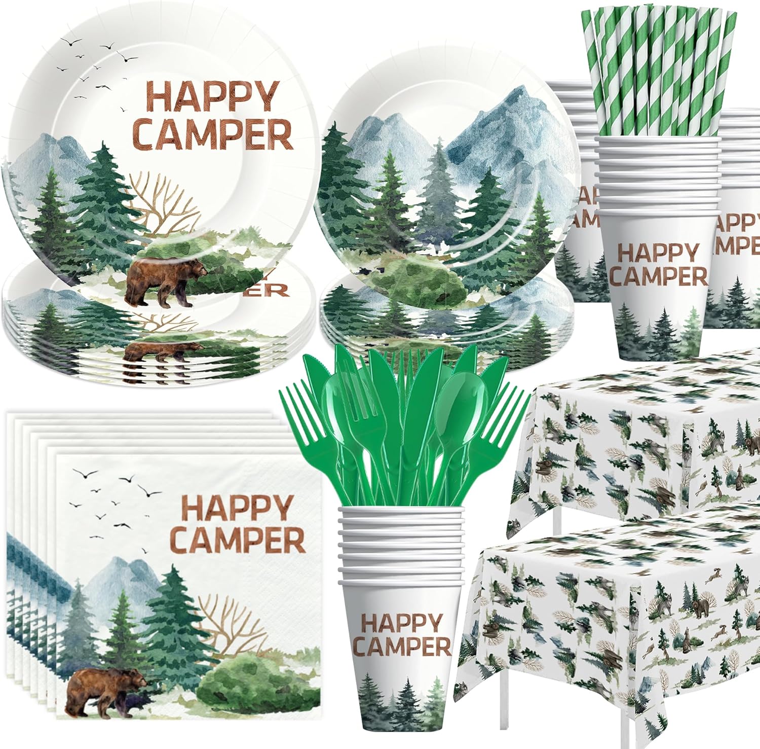 Camping Birthday Party Supplies Set for 24 Guests