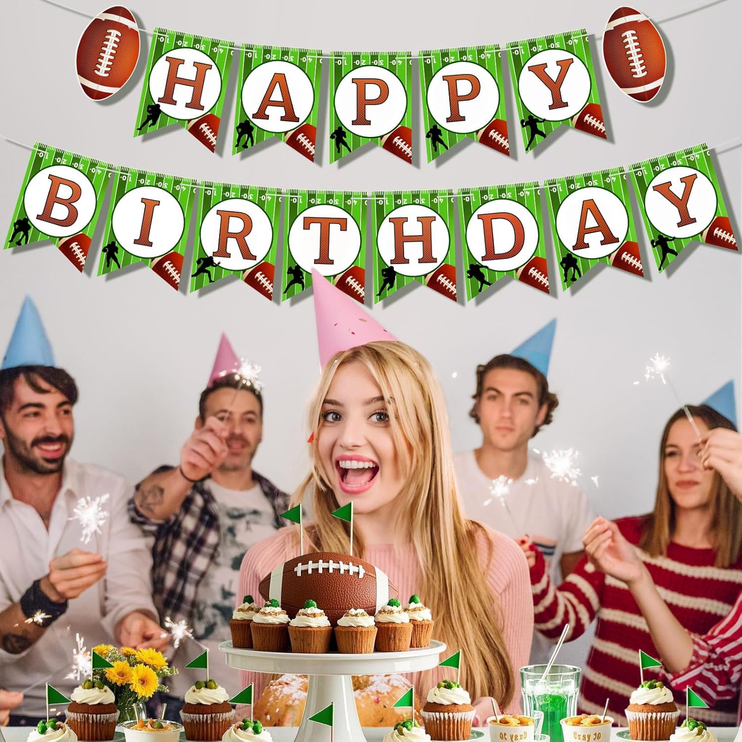 Football Birthday Banner with String Flags