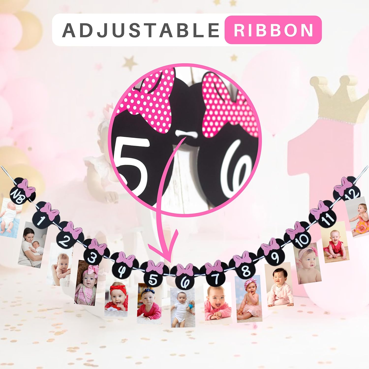 Minnie 12 Month Photo Banner Hot Pink