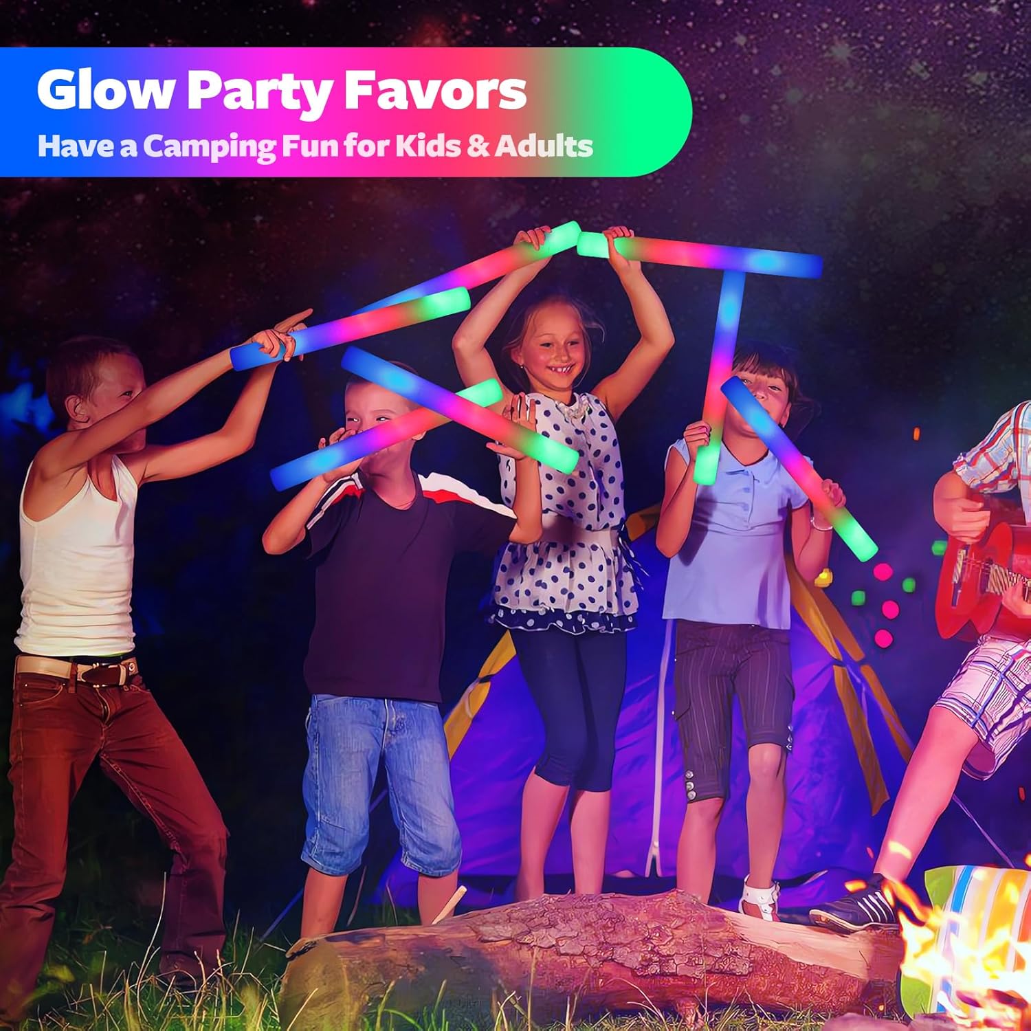 107 PCS LED Foam Glow Sticks with 3 Modes