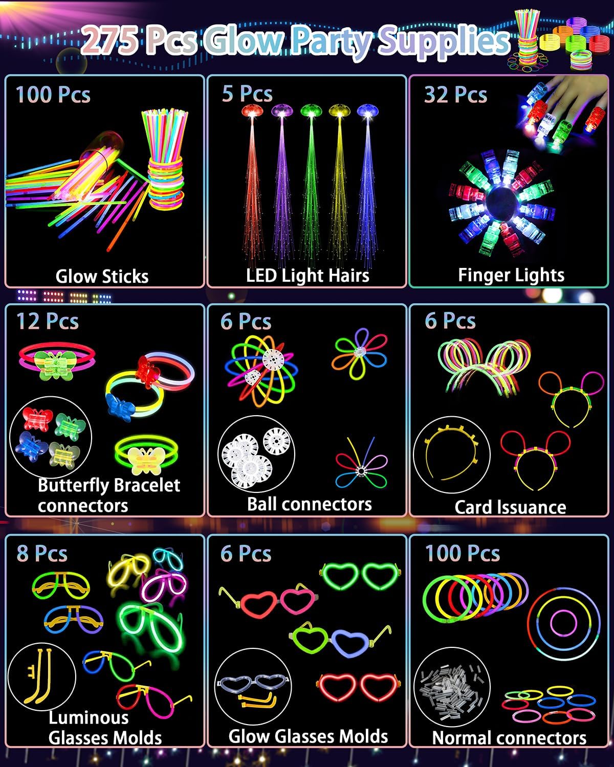 Unistylar 275 PCS Glow in the Dark Party Supplies