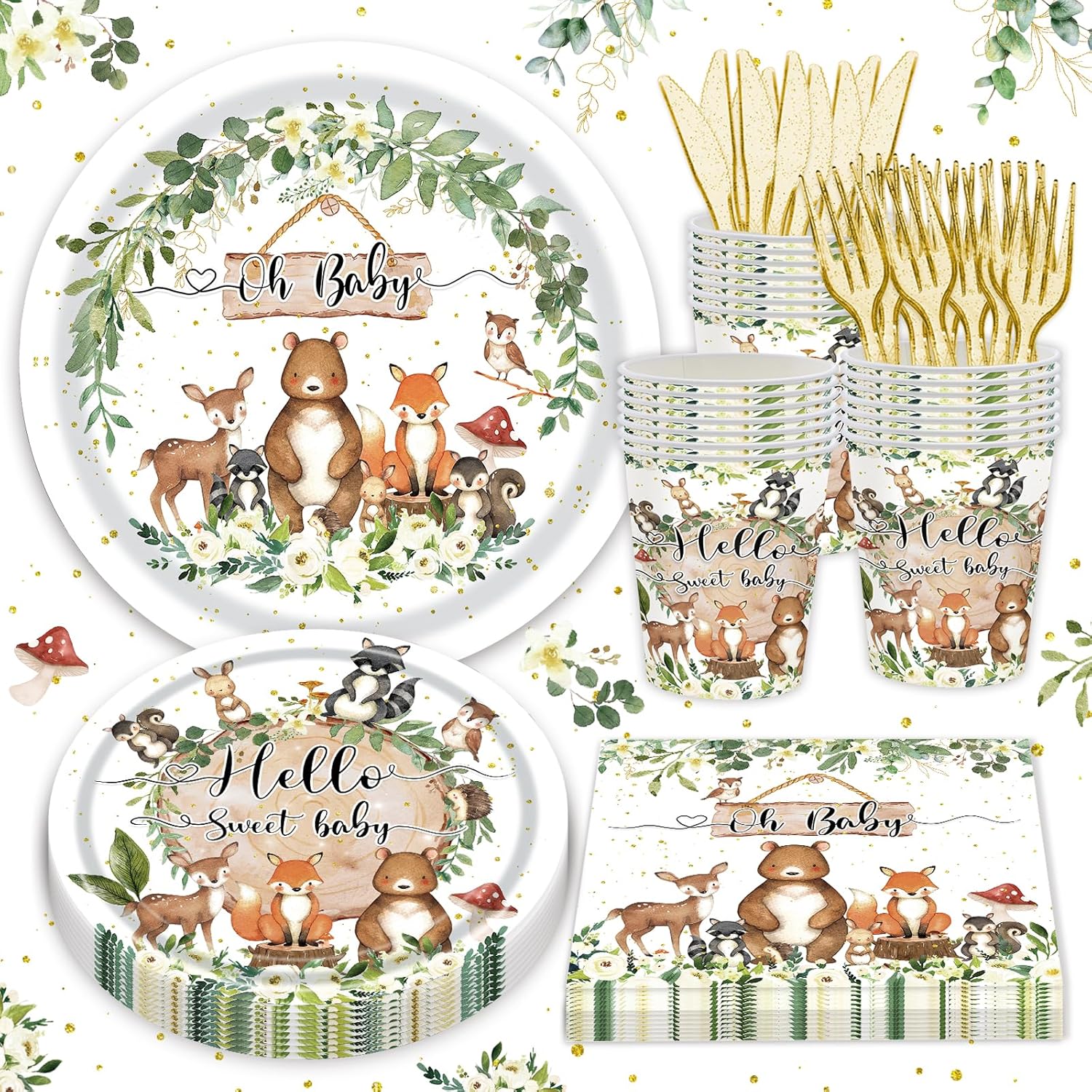 Safari Woodland Animal 120PCS Baby Shower Tableware Set