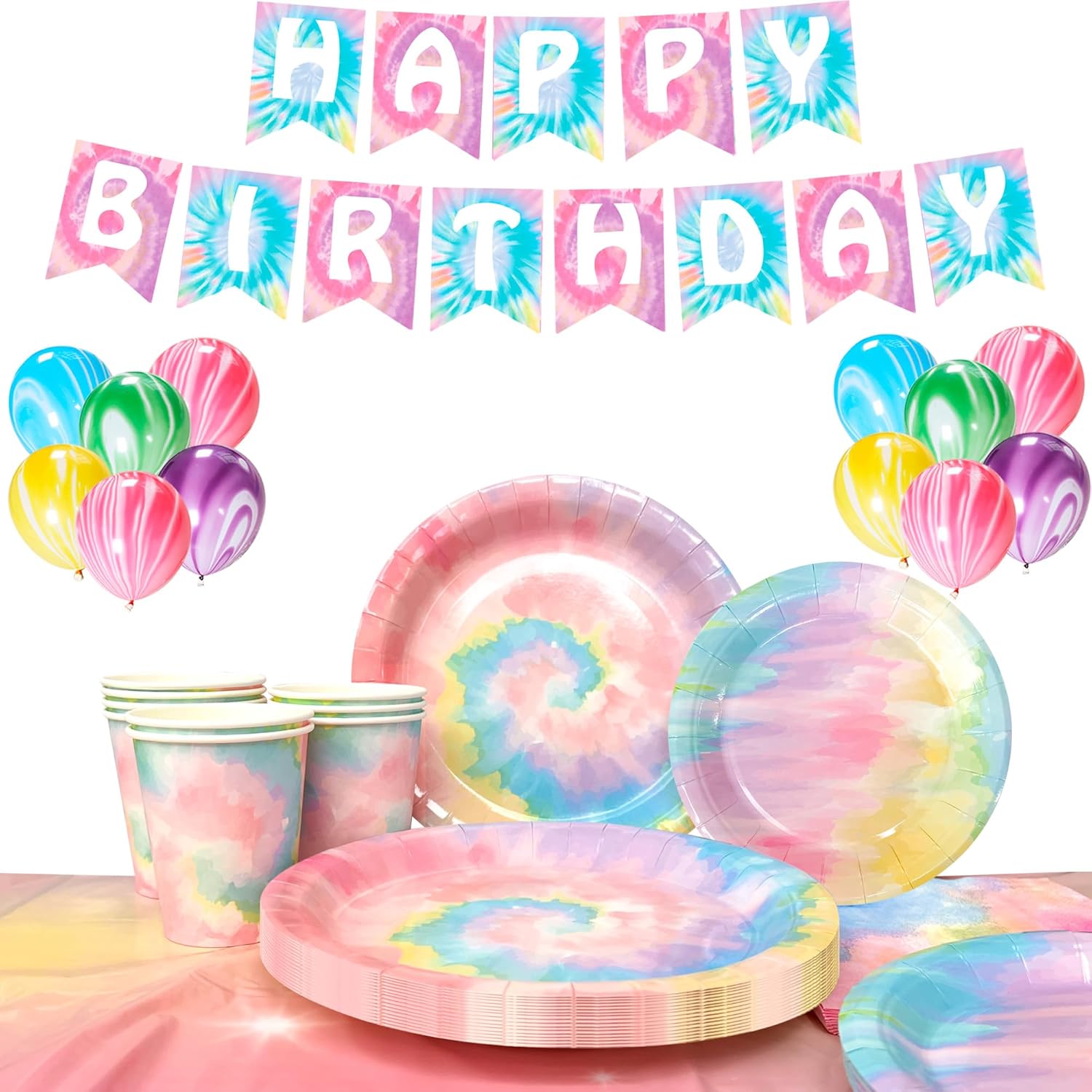 Tie Dye Birthday Decorations 138pcs Party Set