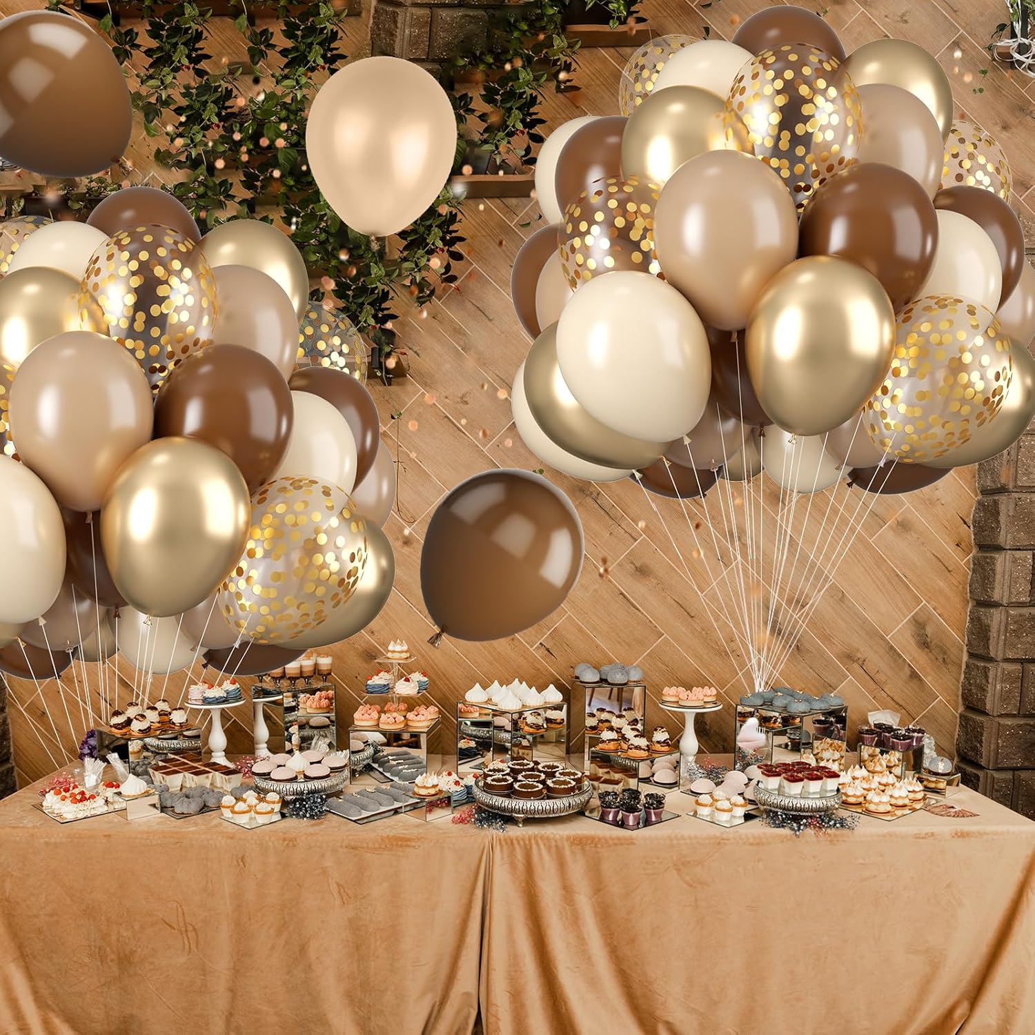 Retro Brown Cream and Metallic Sand Gold Balloons - 12 Inch Set