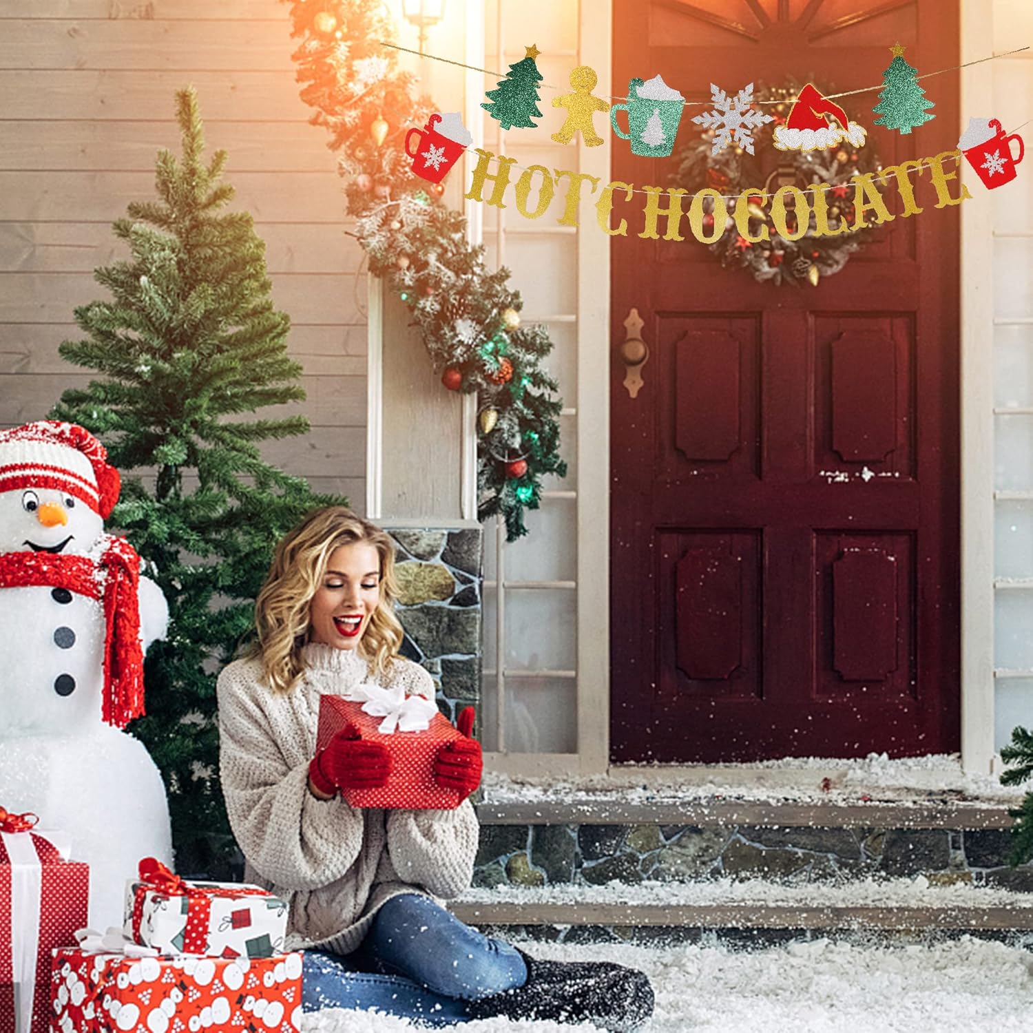 Glitter Christmas Hot Chocolate Banner for Holiday Decorations