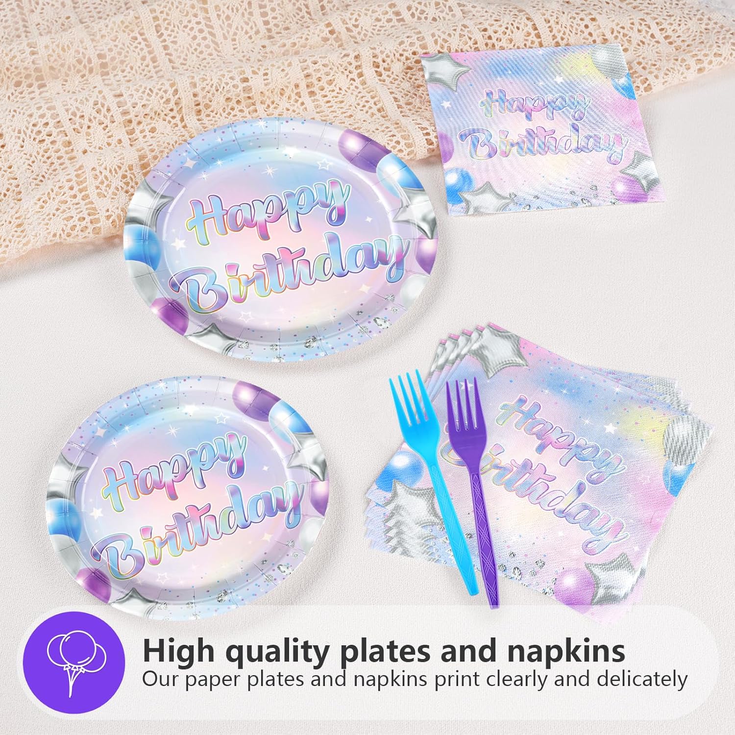 Grencian Iridescent Birthday Party Decorations 96 Pcs Set