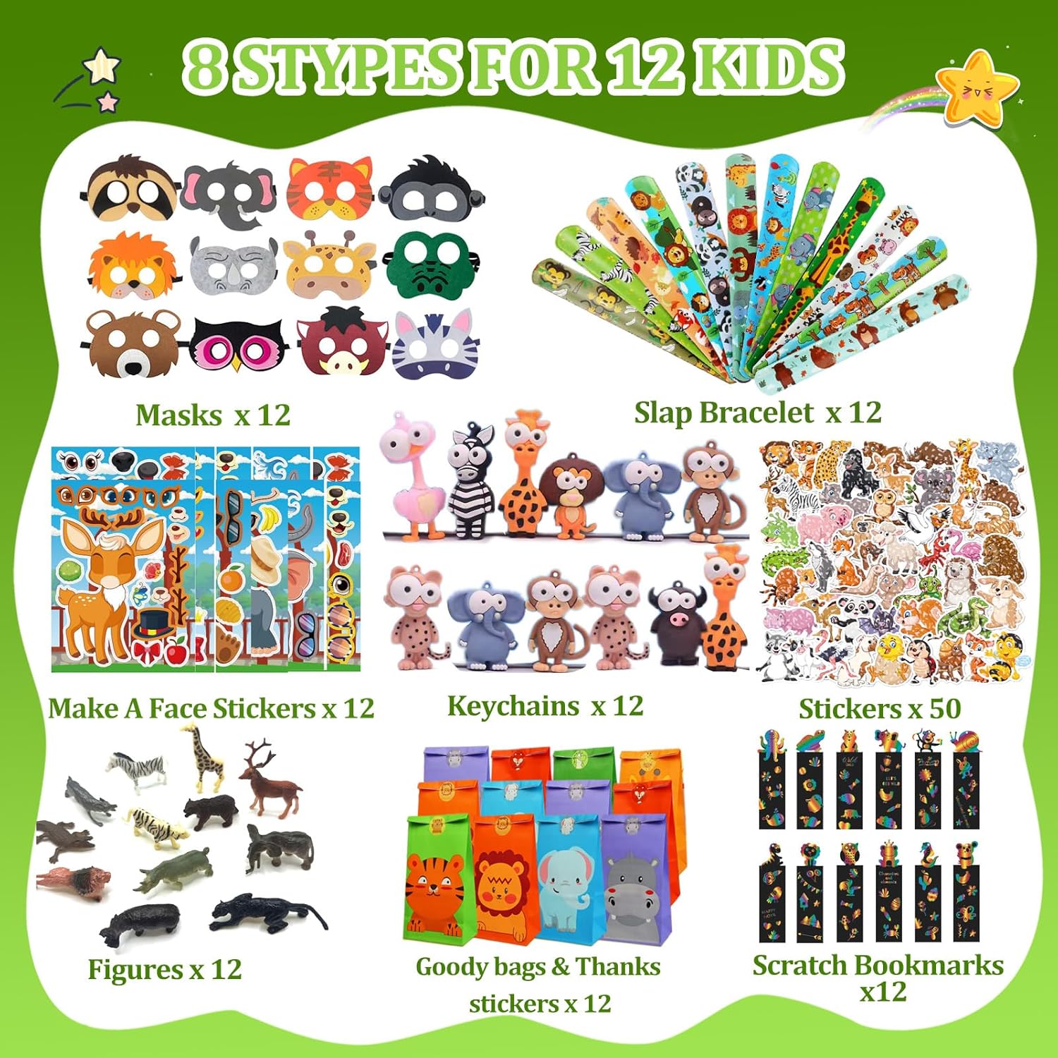 158 pcs Jungle Safari Party Favors for Kids