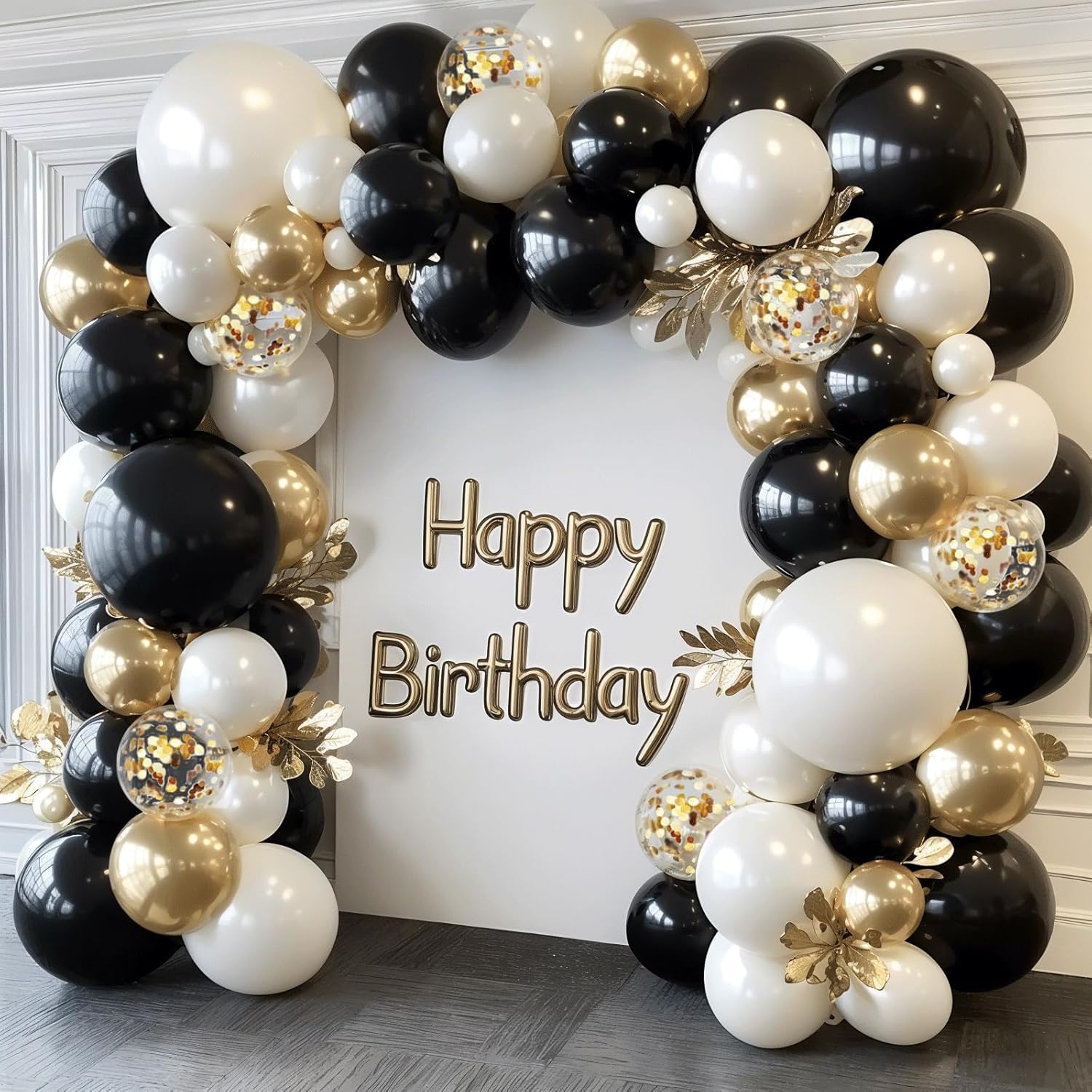 Black Gold White Balloons Arch Kit for Parties
