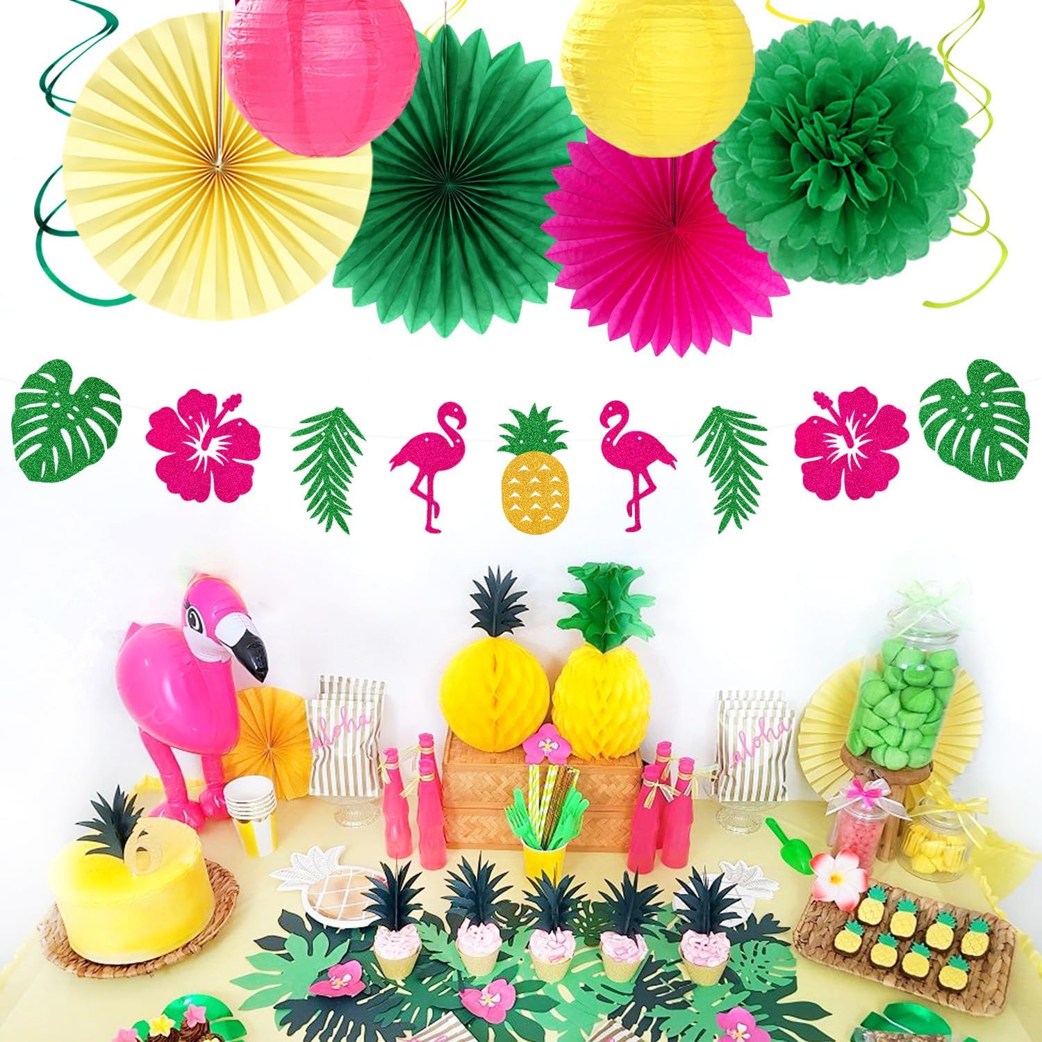 Hawaiian Aloha Flamingo Party Decorations 21pcs