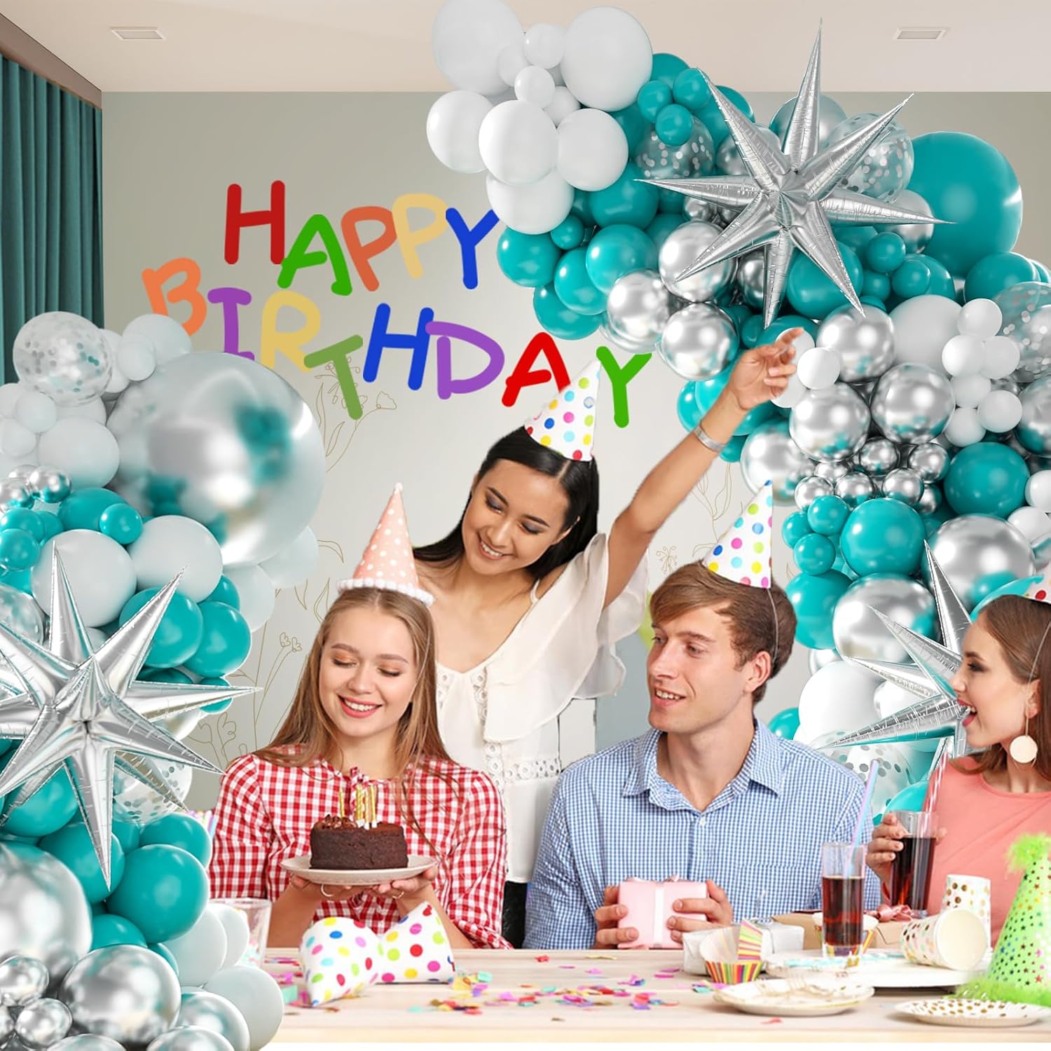125pcs Teal Blue Silver Balloon Arch Kit