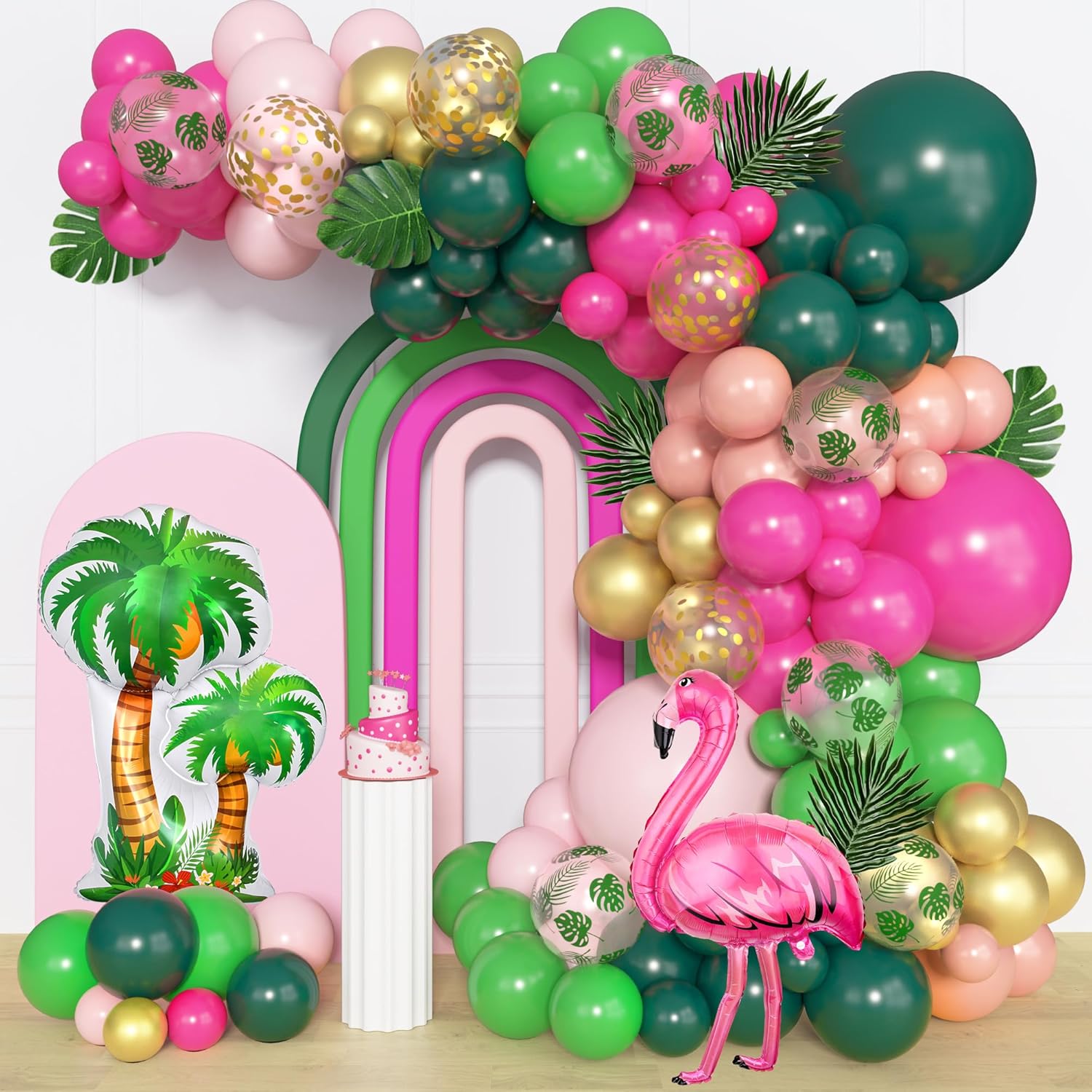 Amandir 165Pcs Flamingo Tropical Balloon Arch Kit