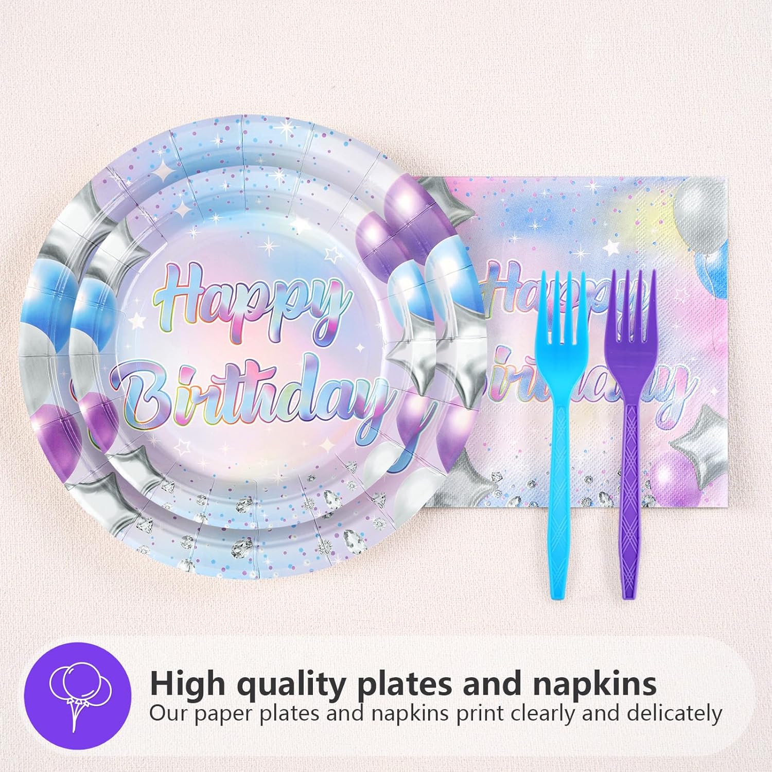 Grencian Iridescent Birthday Party Decorations 96 Pcs Set