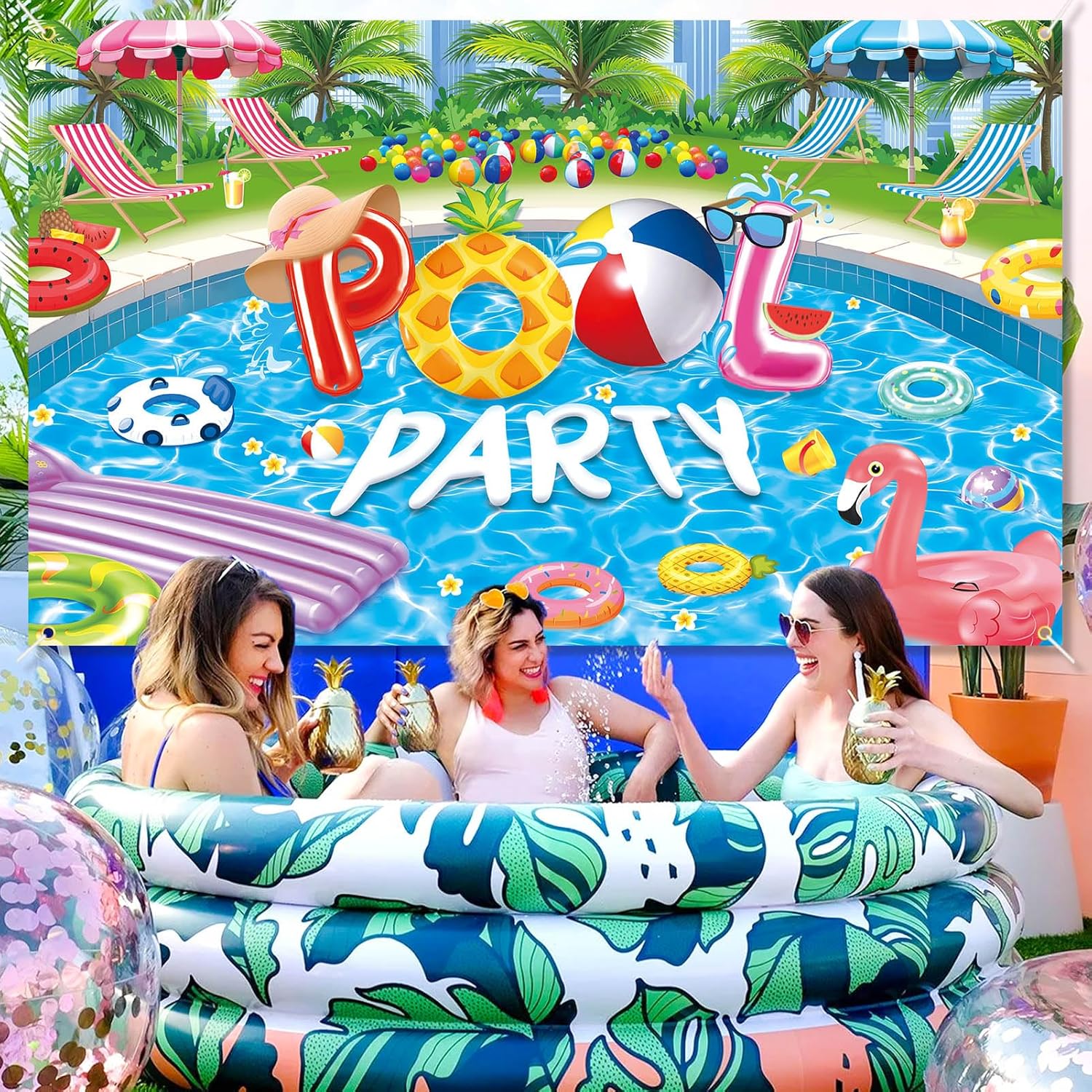 Pool Party Banner 6x36 ft Bright Colors