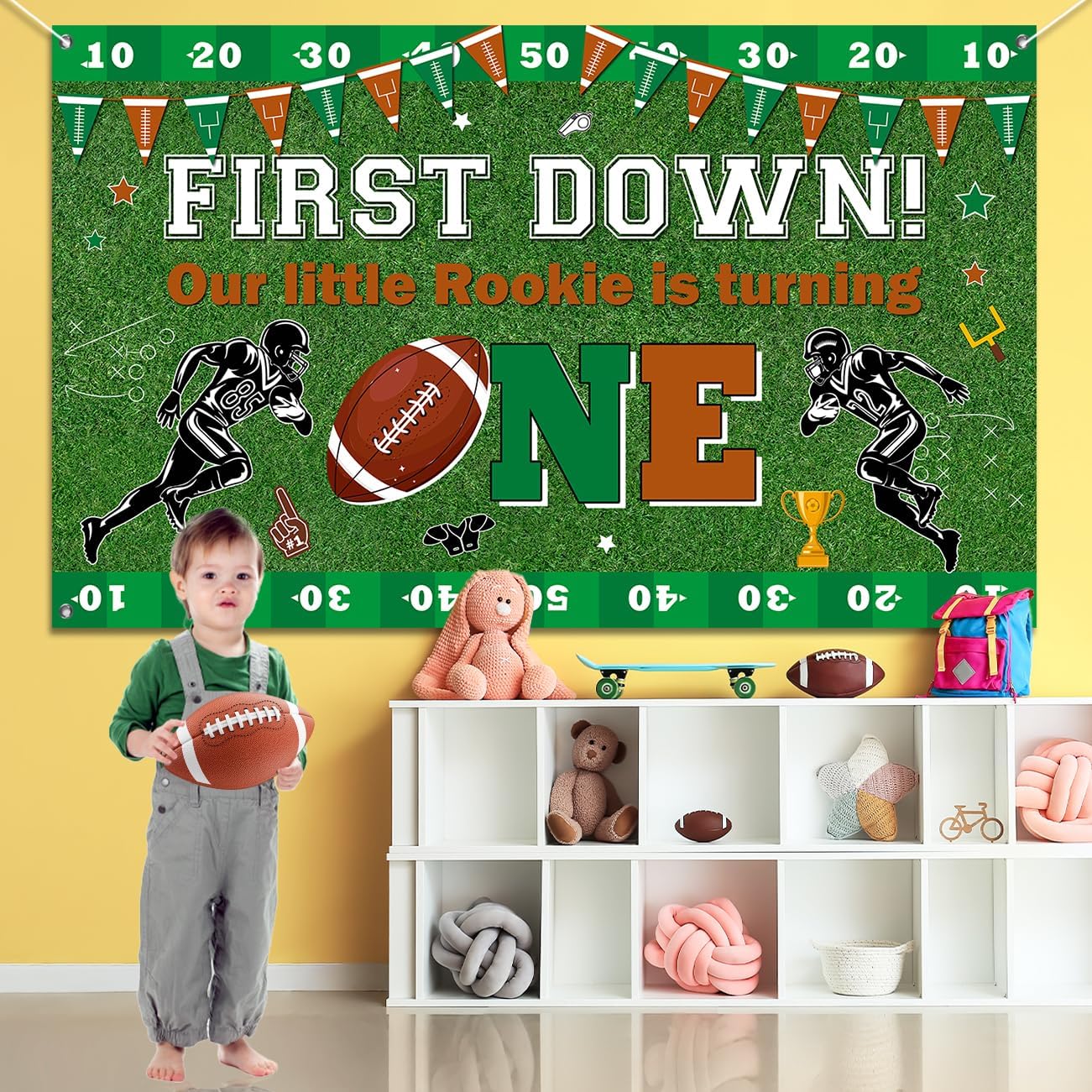 Football 1st Birthday Banner for Boys 5x3ft
