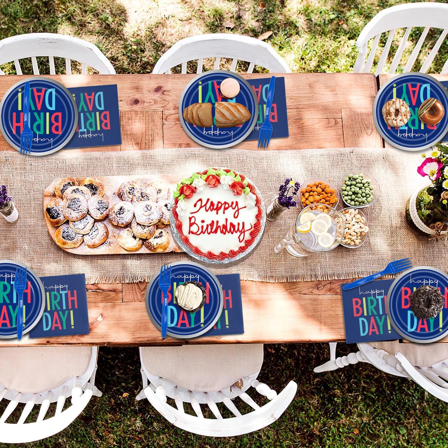 96Pcs Dark Blue Birthday Tableware Set for 24 Guests