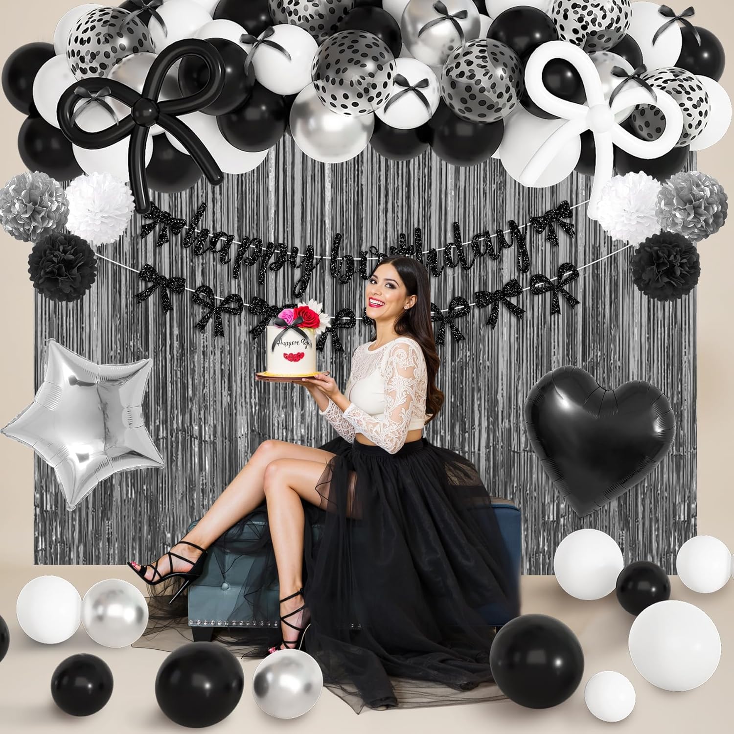 Black Bow Birthday Decorations Set