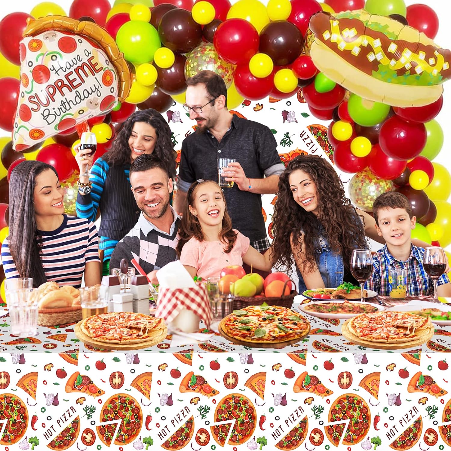 PHOGARY Pizza Tablecloth for Party Tables