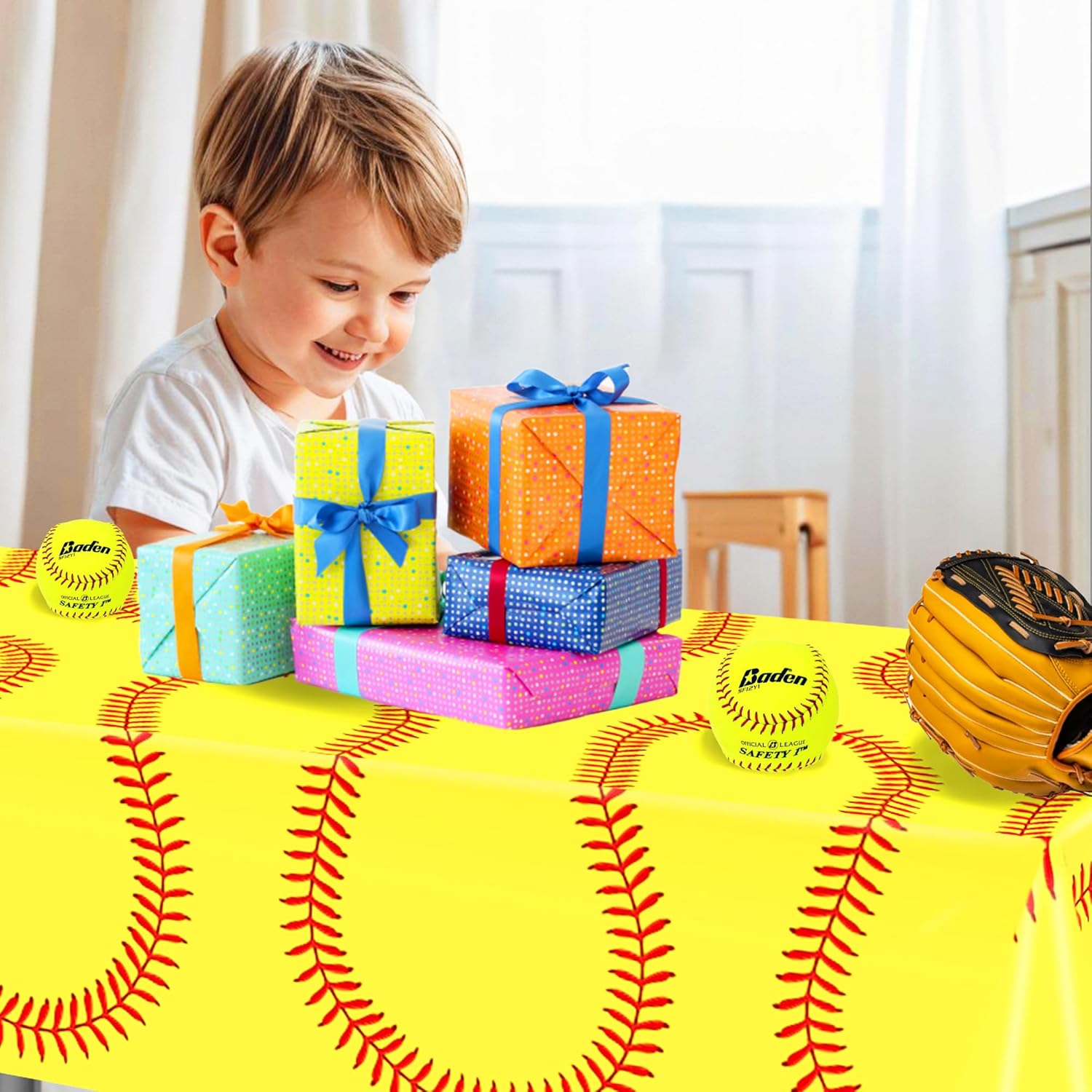 CC HOME Yellow Softball Themed Table Cover 54x87 Inch