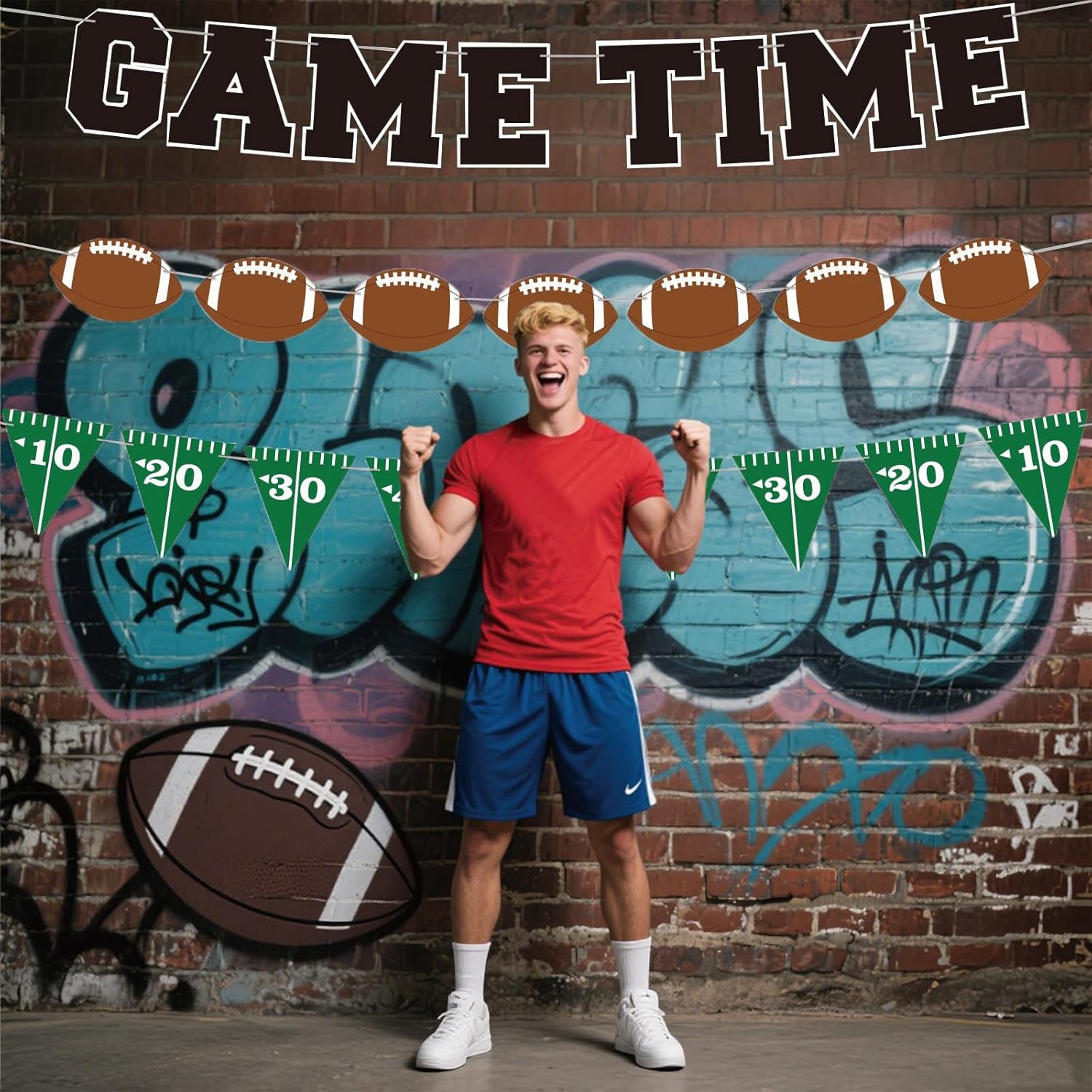 Game Time Football Banner 3Pcs Pre Strung Garland Bunting