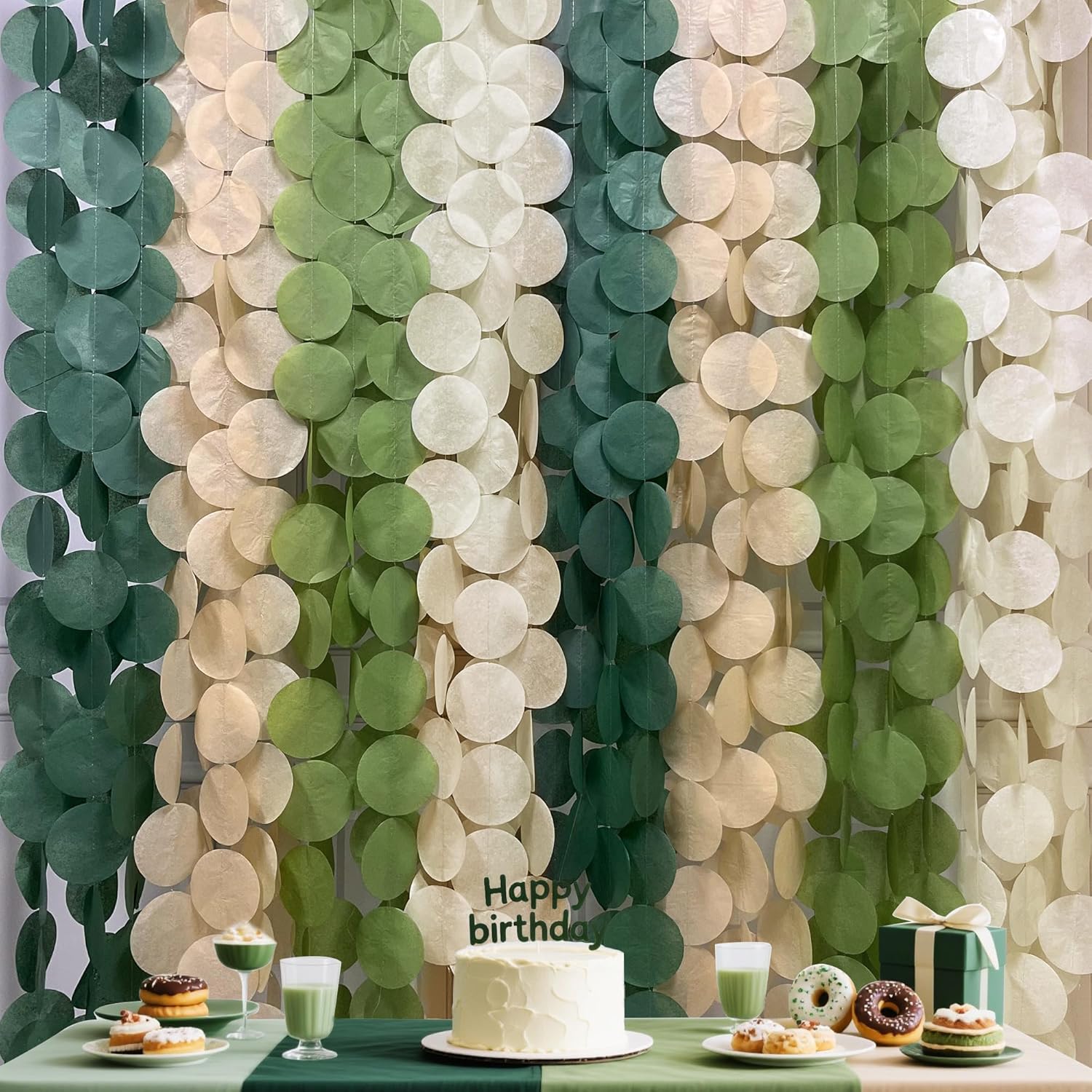 Pinkblume 205 Ft Sage Green Circle Dot Garland Backdrop