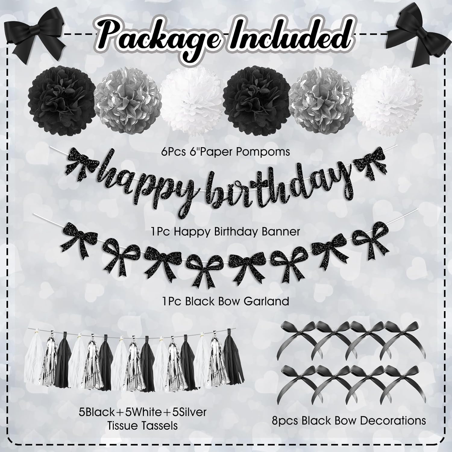 Black Bow Birthday Decorations Set