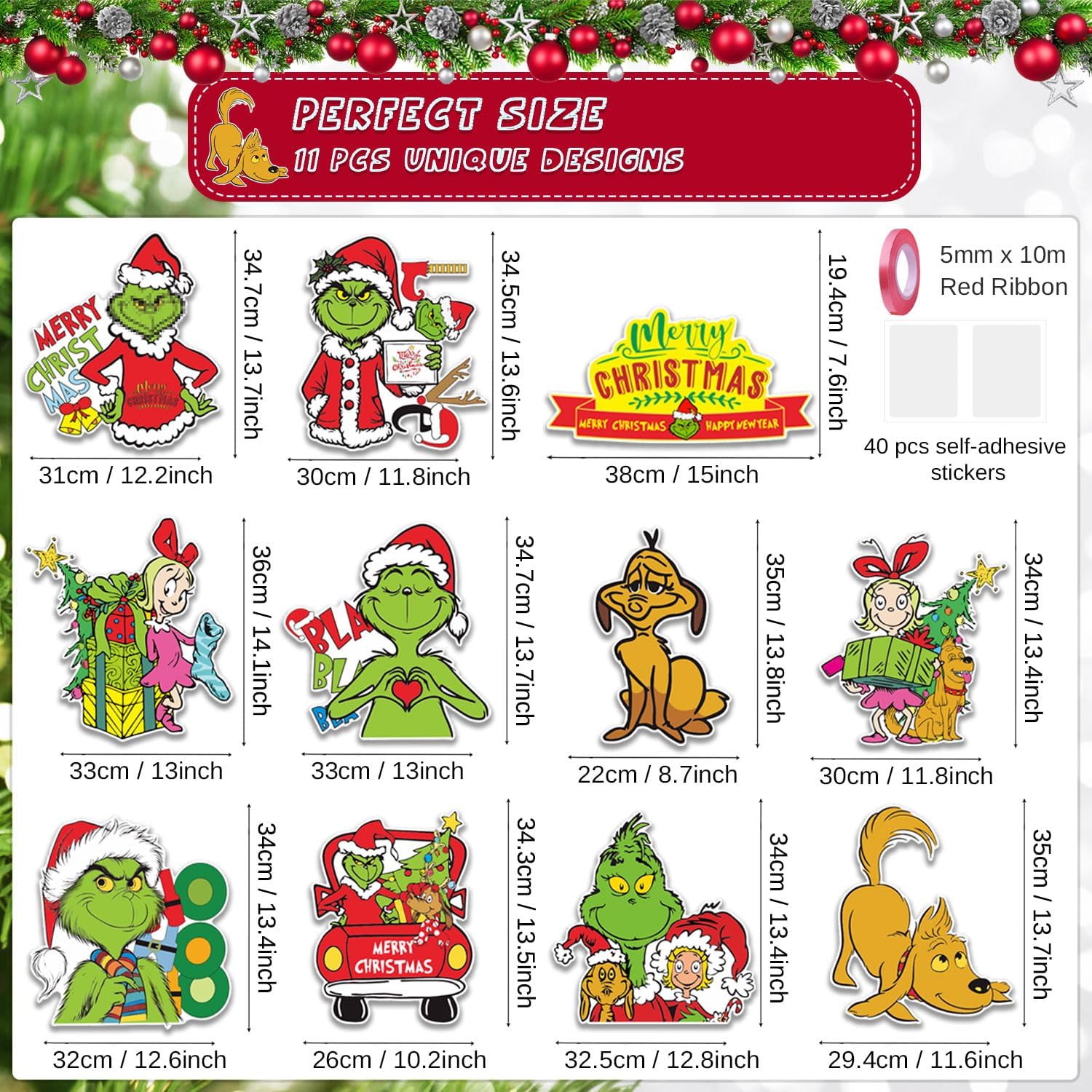 11Pcs Large Funny Christmas Door Decor Kit