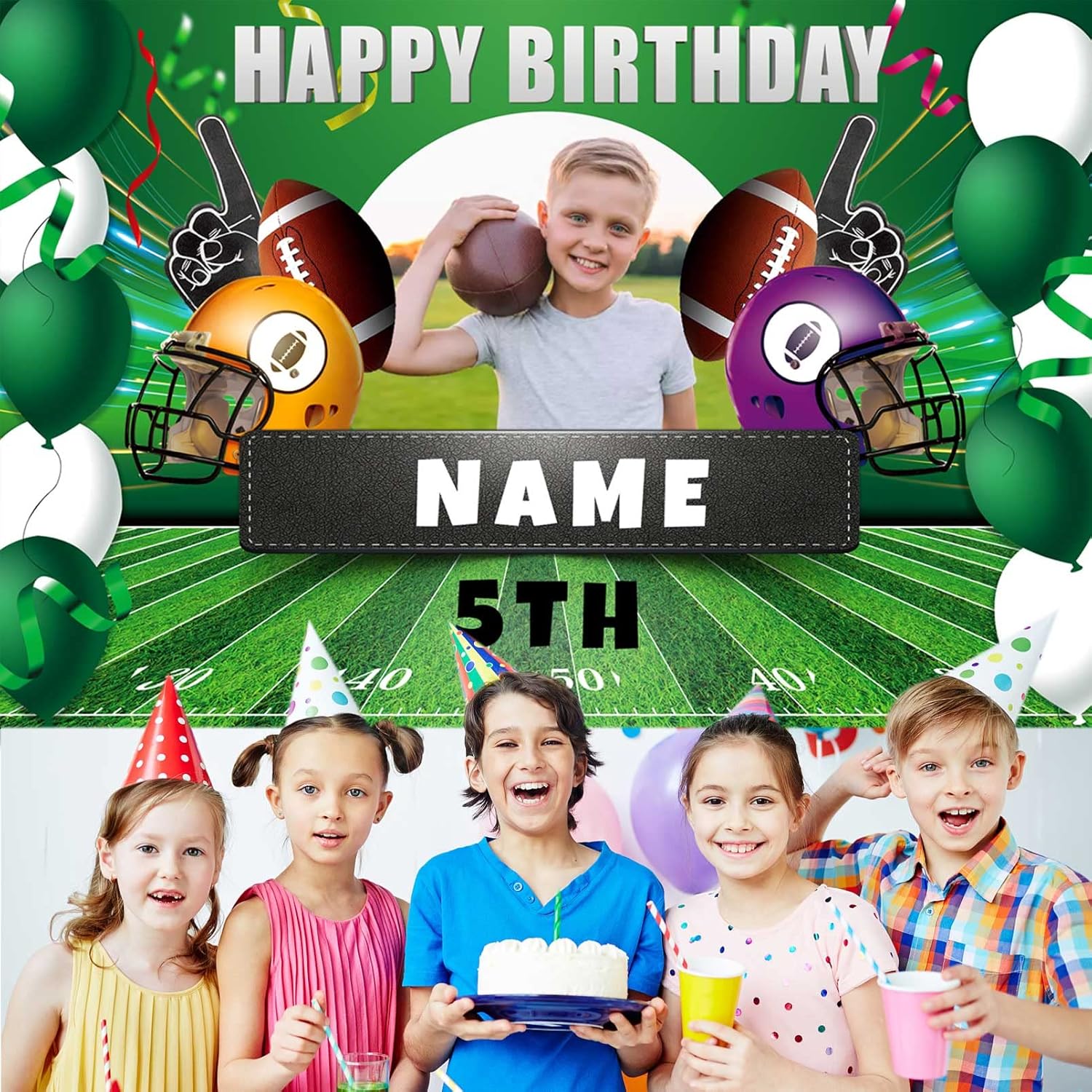 Custom Football Birthday Backdrop Banner 4x6ft