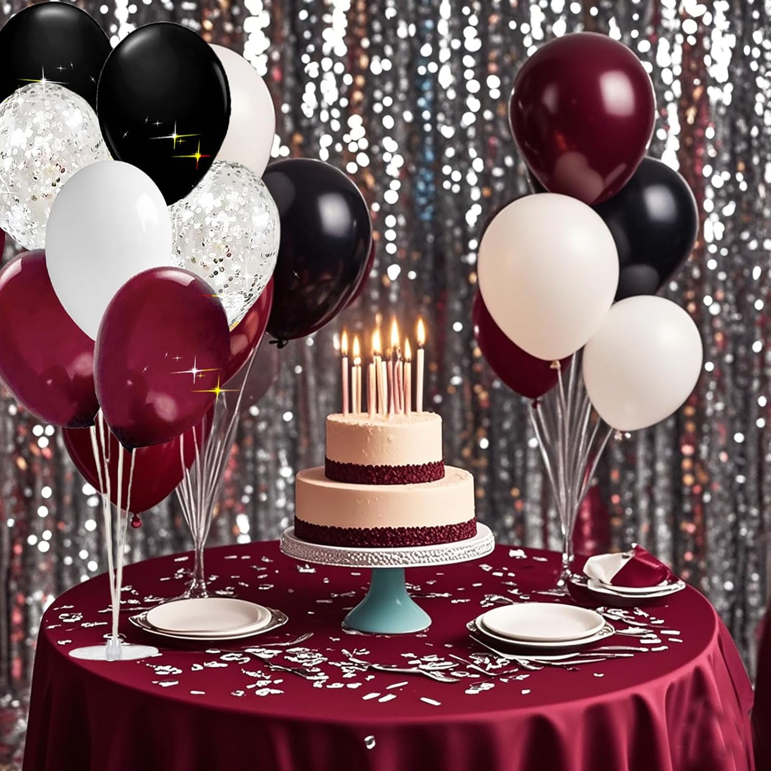 Maroon White Black Burgundy Balloon Decor Set 40Pcs