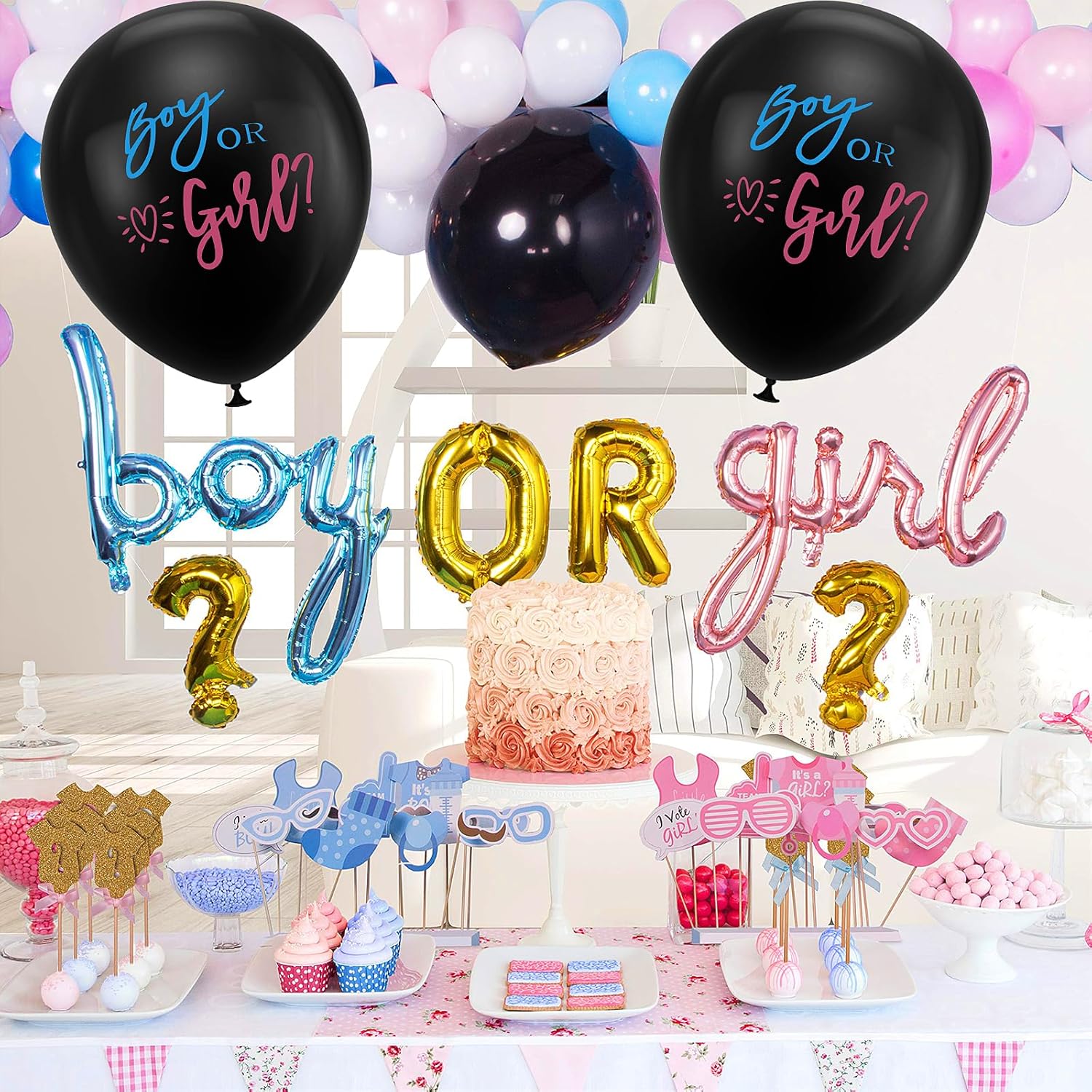 2pcs Gender Reveal Balloons with Pink Blue Confetti