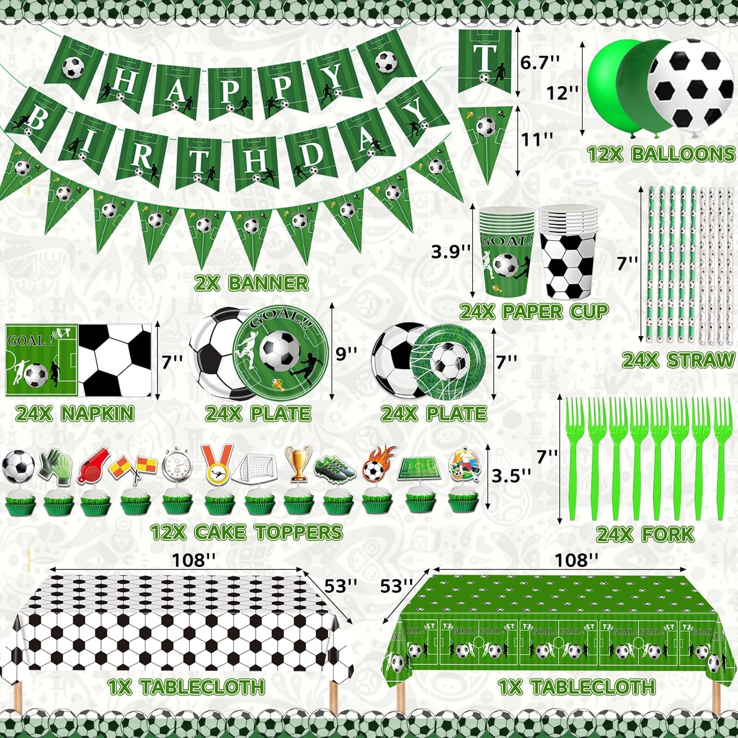 Bolake Soccer Party Plates Tableware Set for 24 Guests