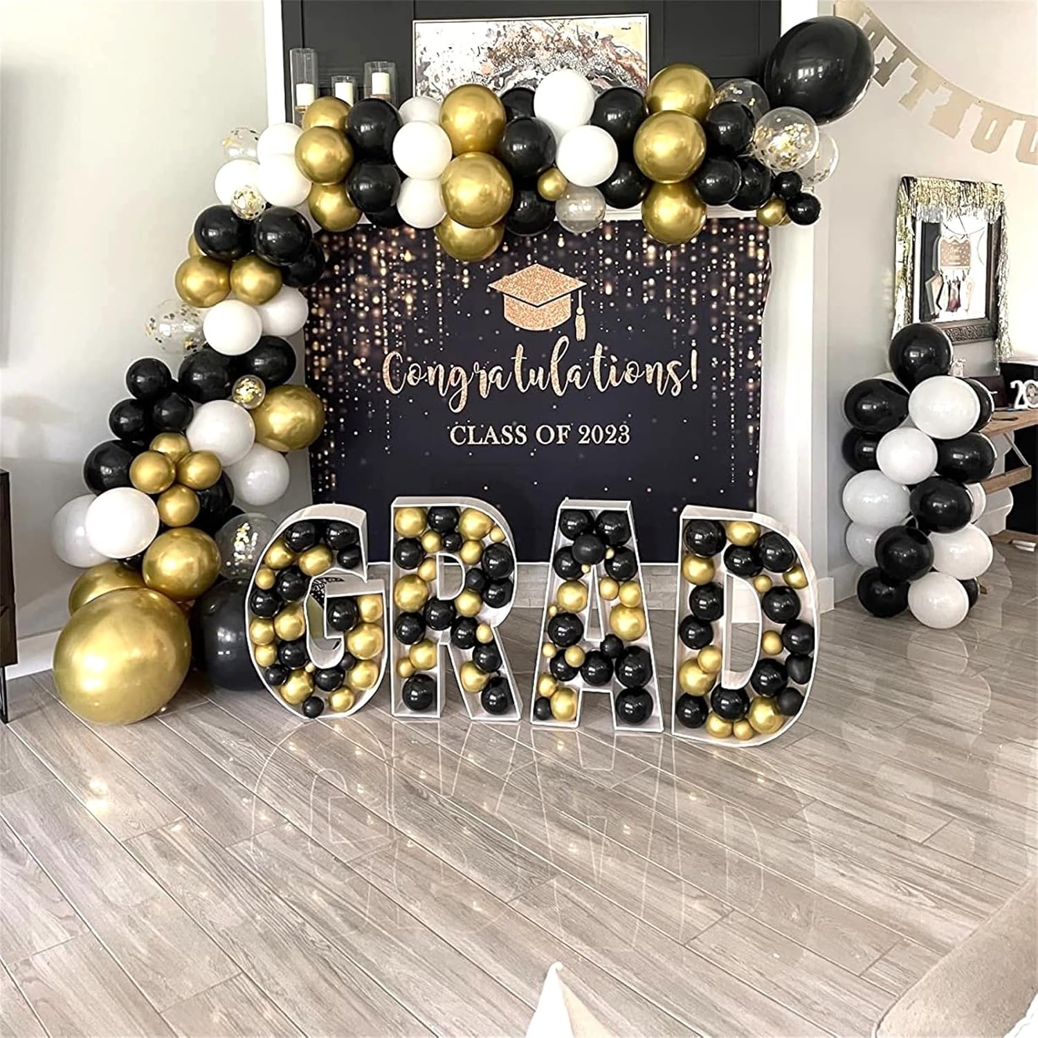 Black and Gold Confetti Balloons 12 Inch Set