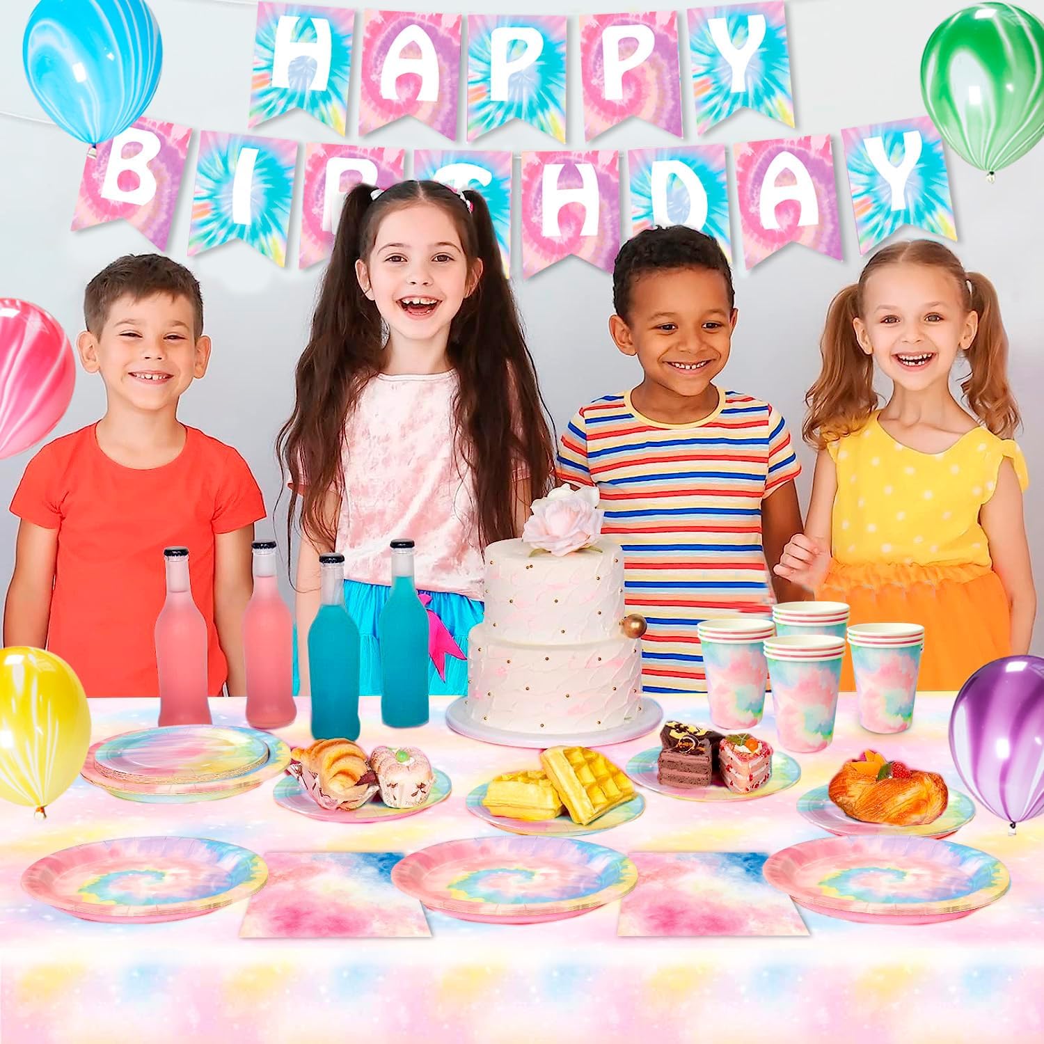 Tie Dye Birthday Decorations 138pcs Party Set