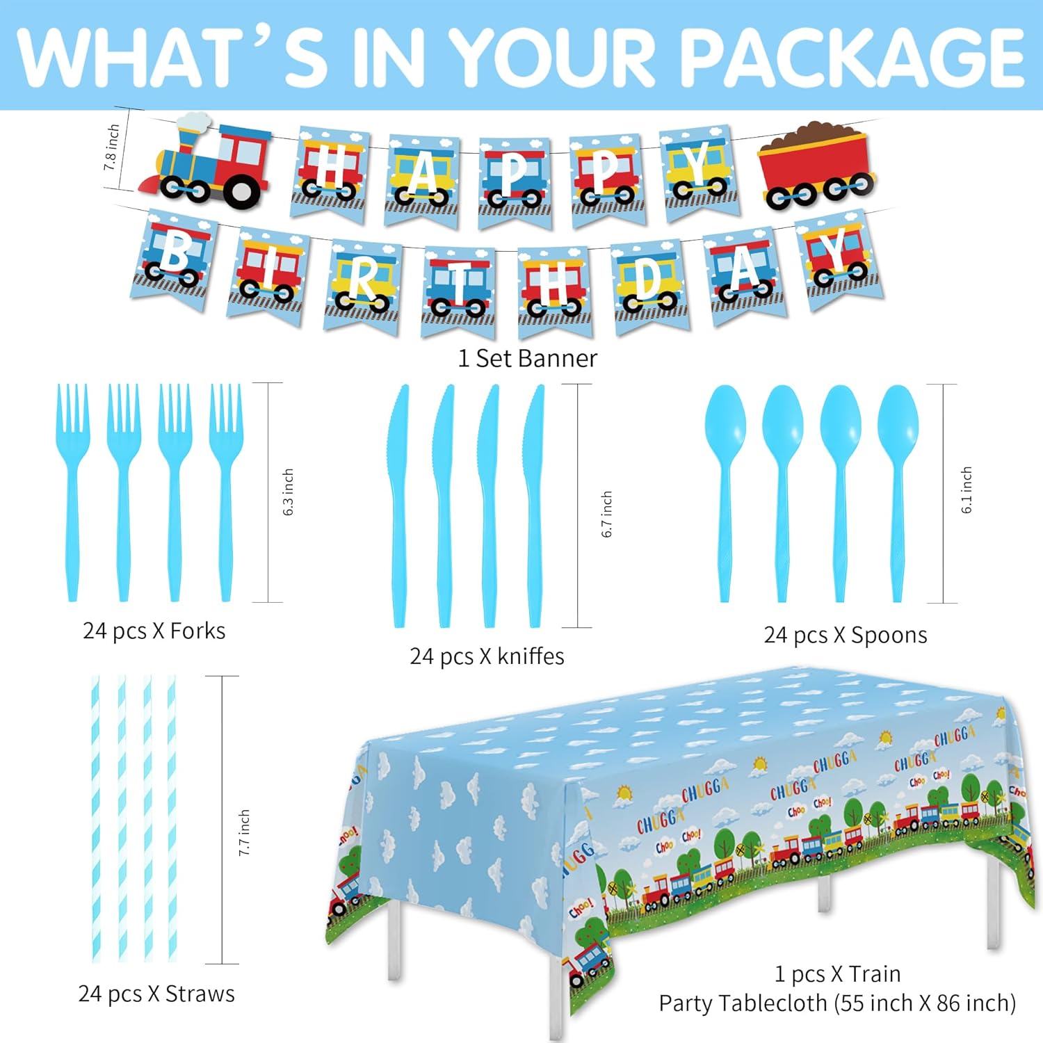 Suhelki Train Birthday Party Supplies Set for 24 Guests
