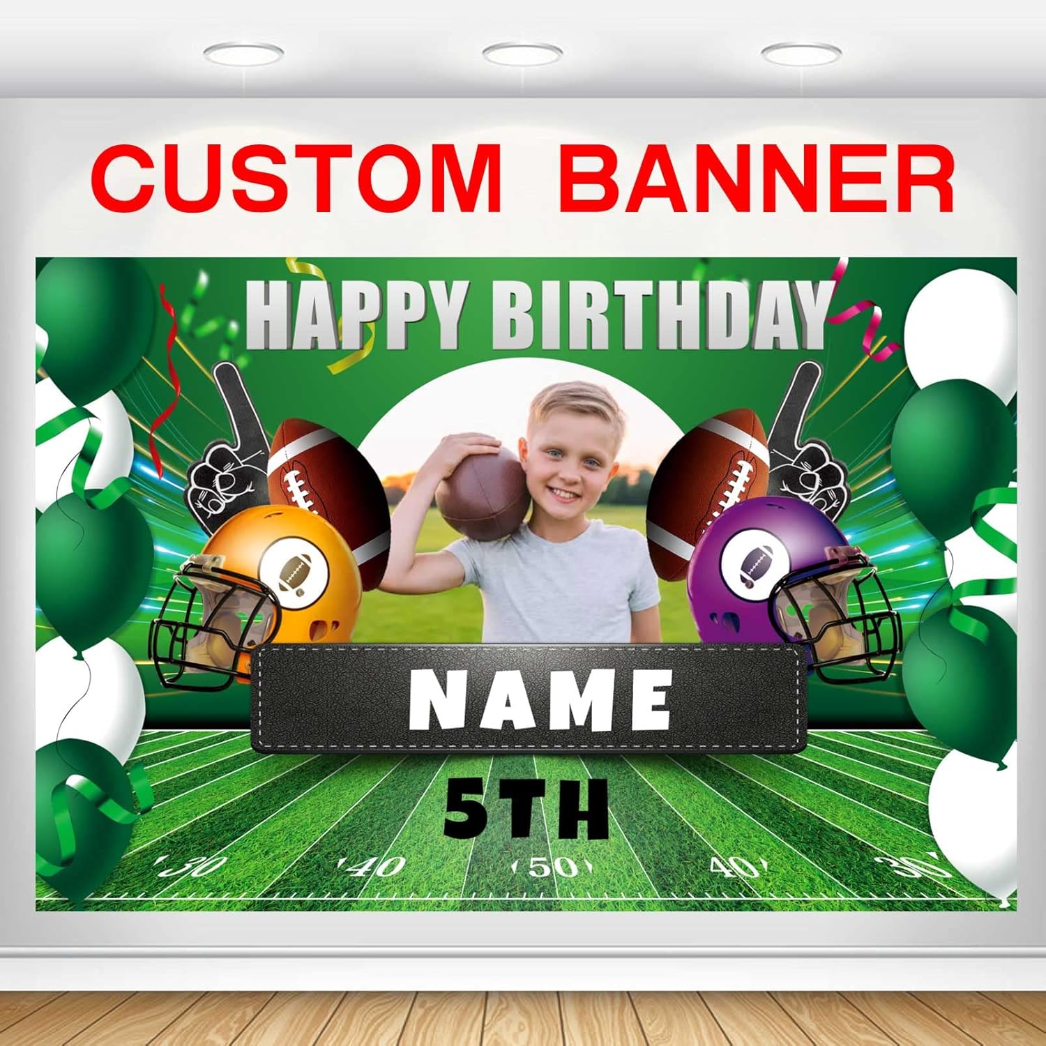 Custom Football Birthday Backdrop Banner 4x6ft