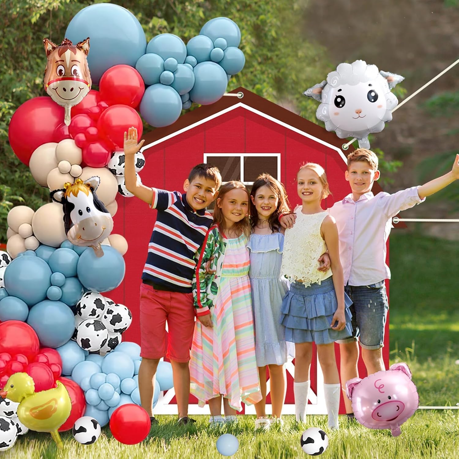 Farm Animals Party Decoration Set with Cow Balloons and Backdrop