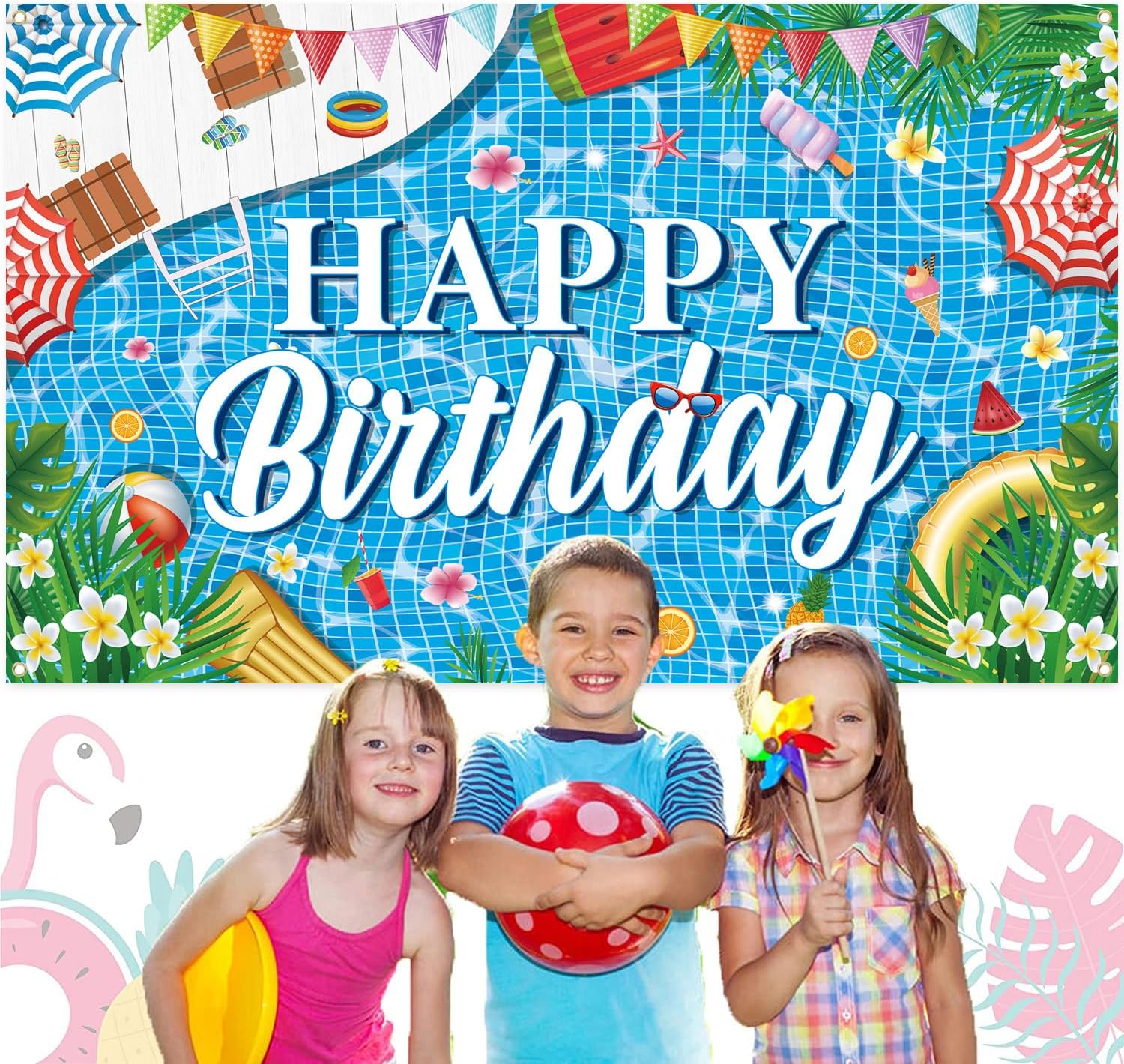 Large Pool Birthday Banner Backdrop 72x43 Inch