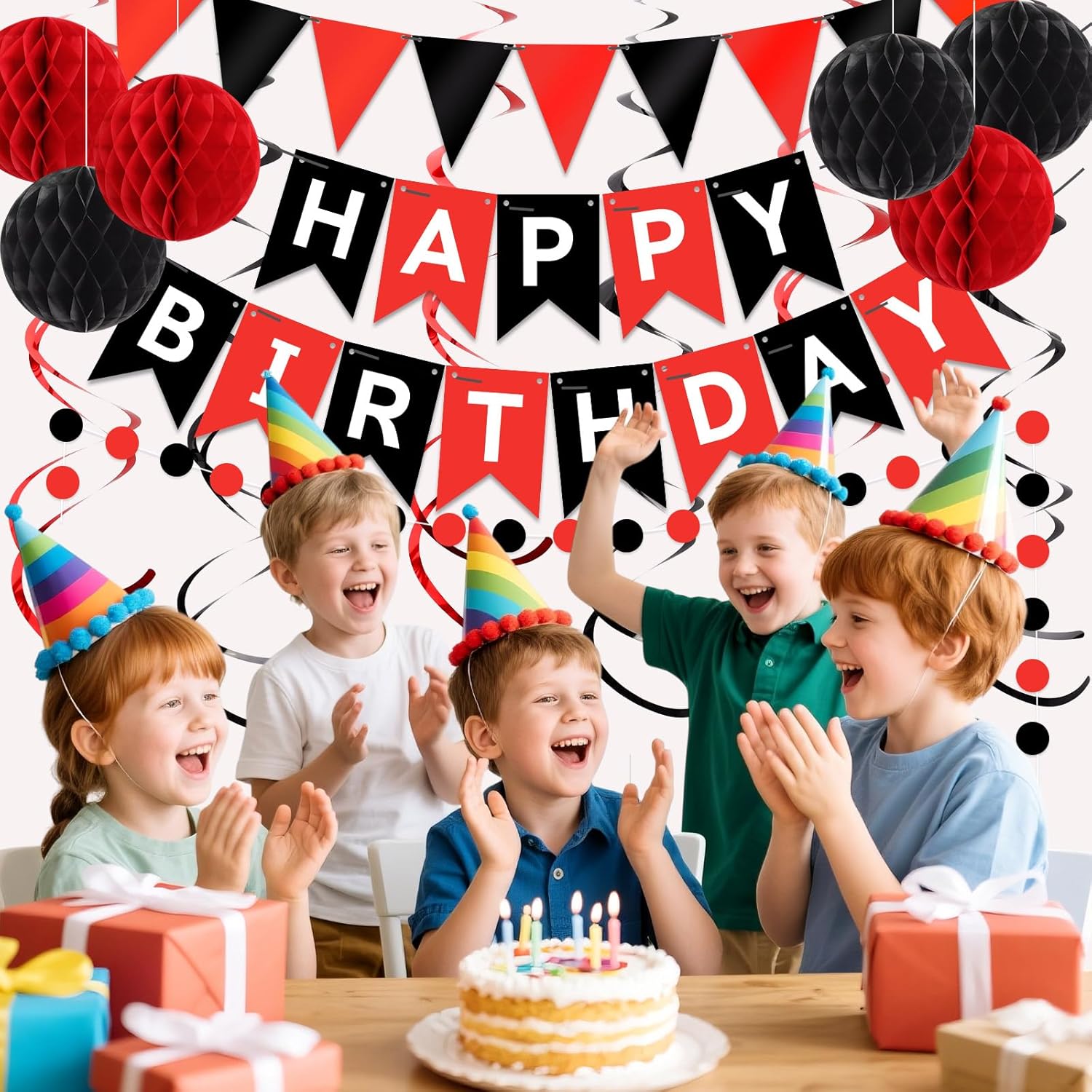 Red Black Happy Birthday Banner Decorations